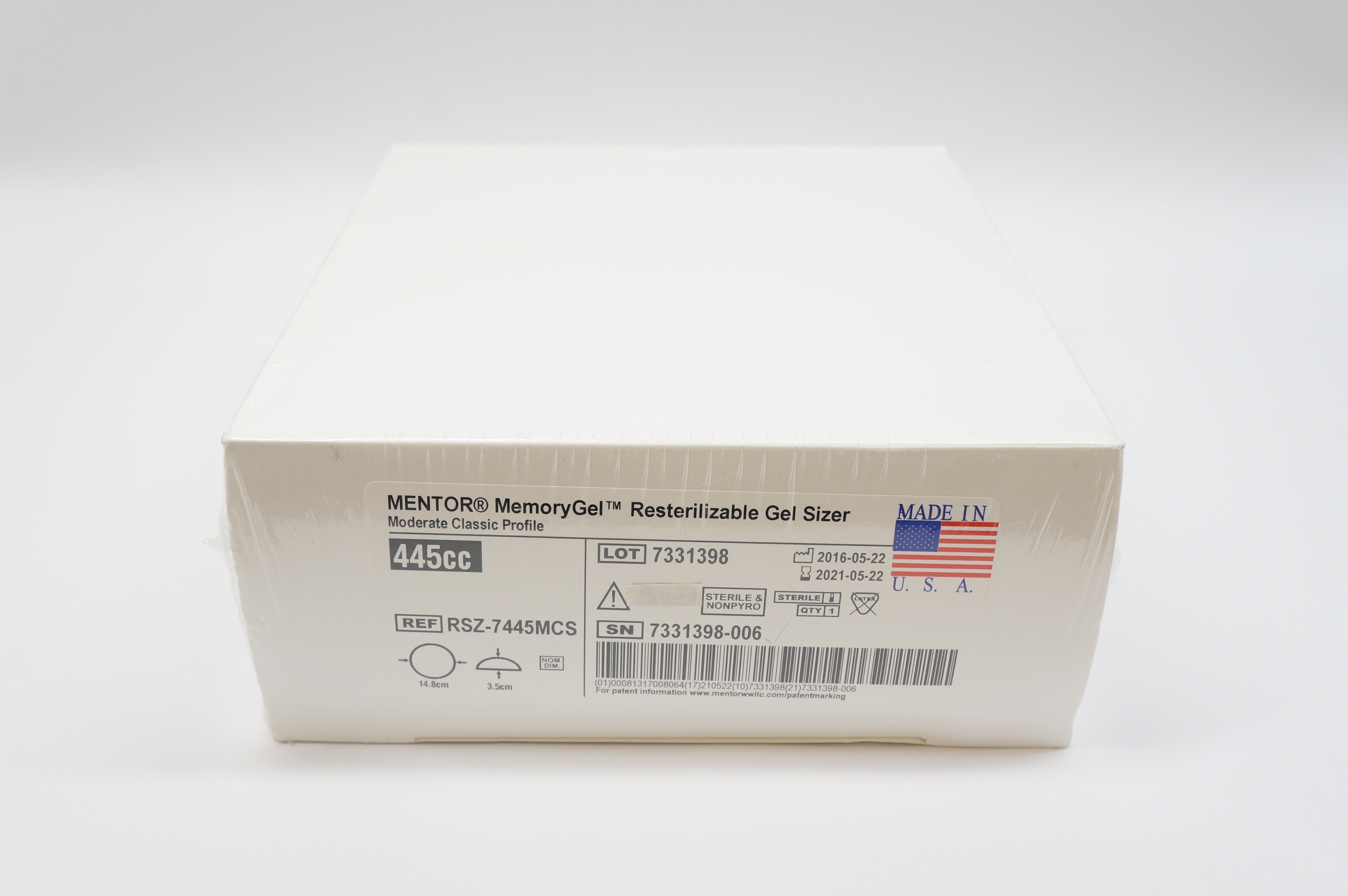 MENTOR RSZ-7445MCS MemoryGel Resterilizable Gel Sizer 445cc, 3.5cm x 14.8cm