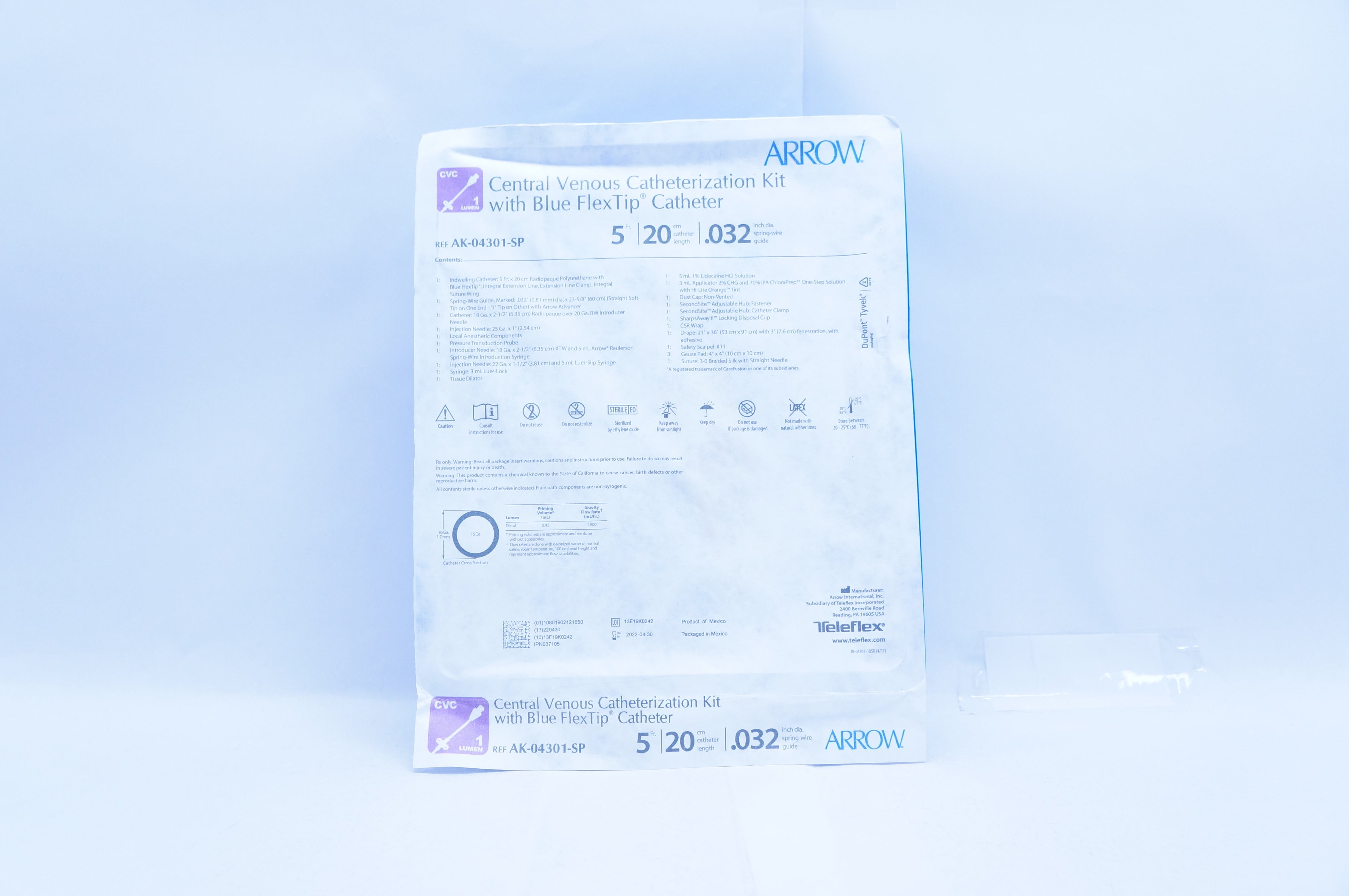 Arrow AK-04301-SP Central Venous Catheterization Kit 5Fr x 20cm x .032inch (x)