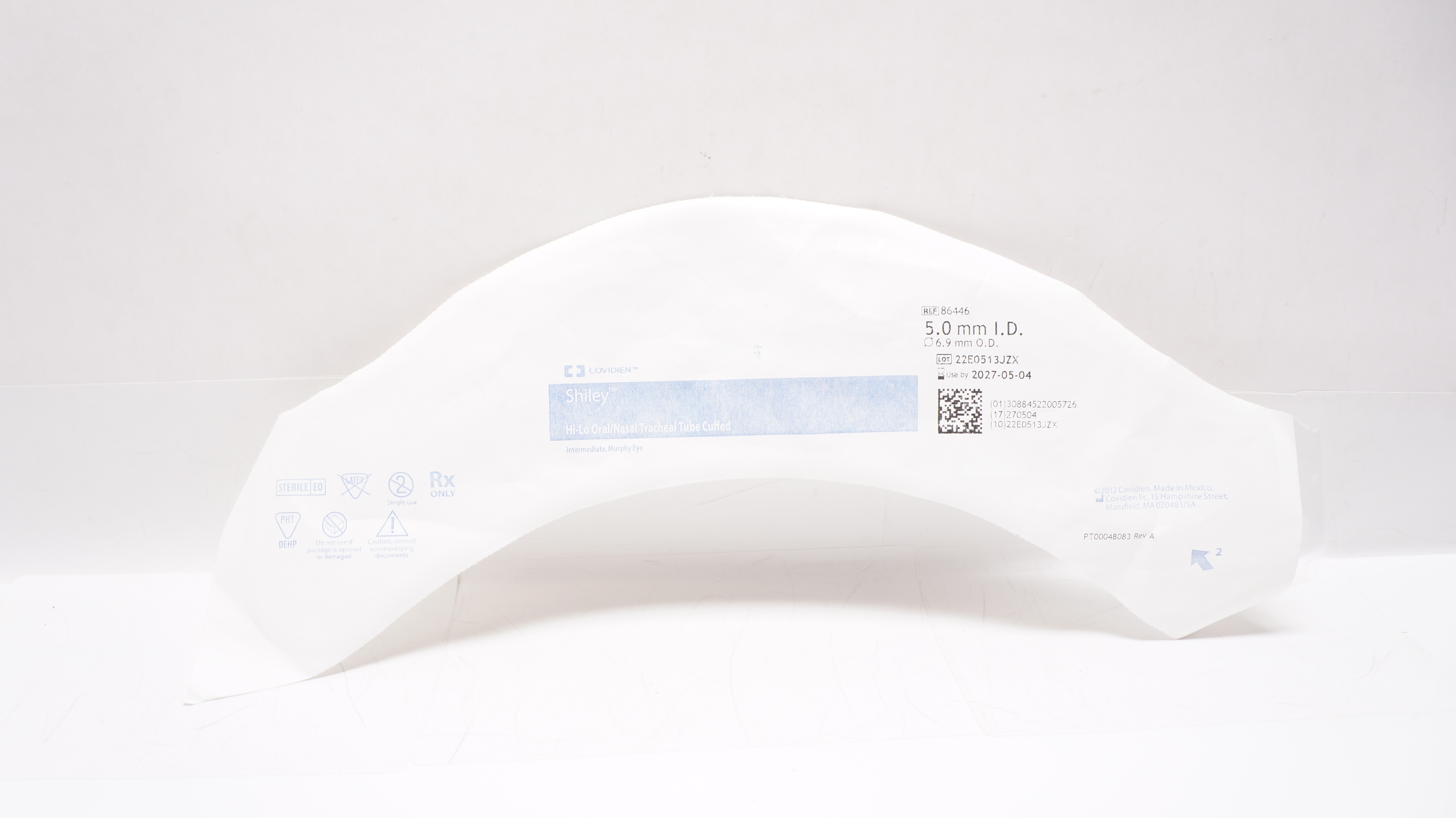 Covidien 86446 Shiley Hi-Lo Oral/Nasal Tracheal Tube Cuffed 5.0mm ID x 6.9mm OD