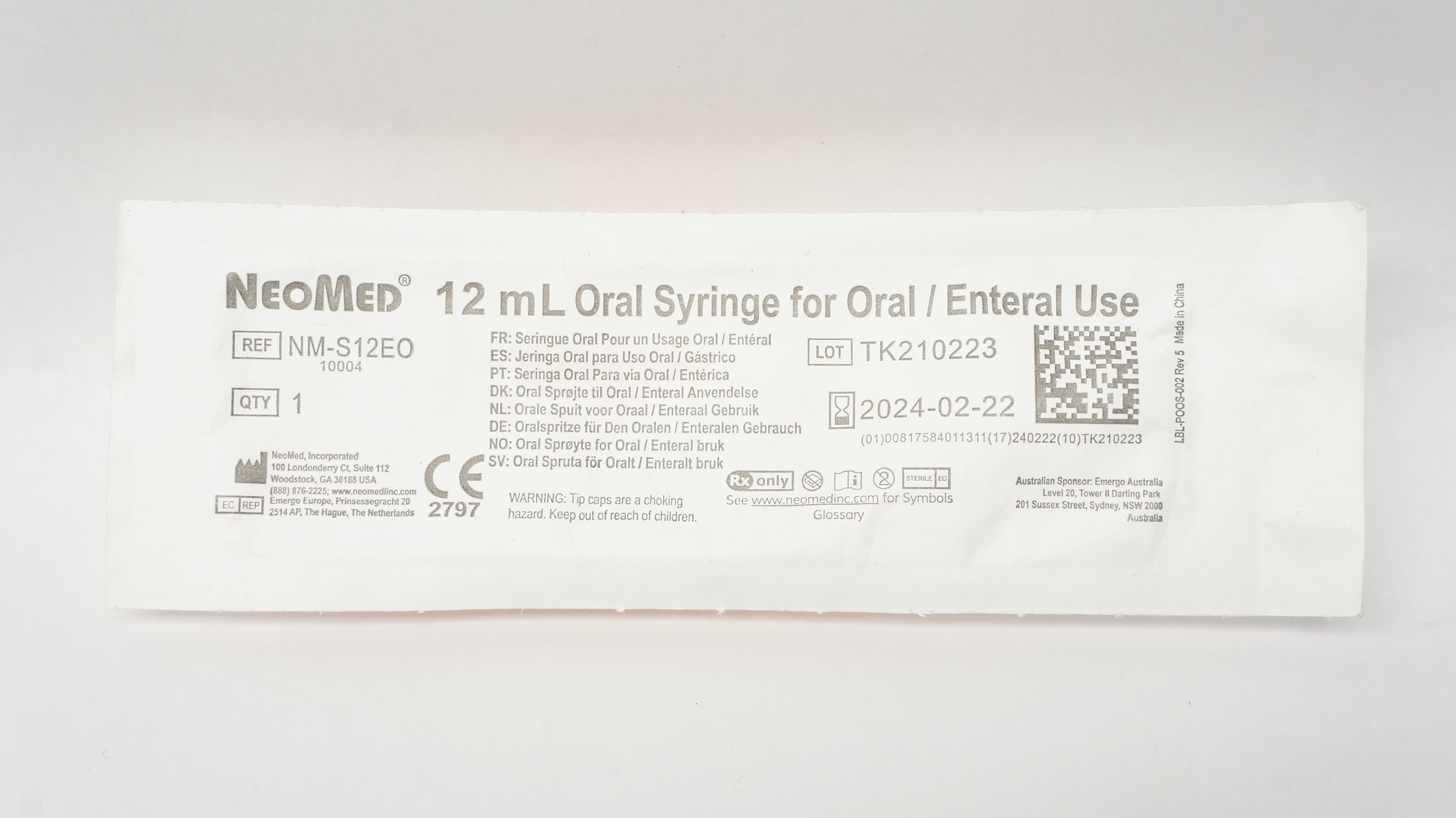 NeoMed NM-S12EO Oral Syringe for Oral / Enteral Use 12ml
