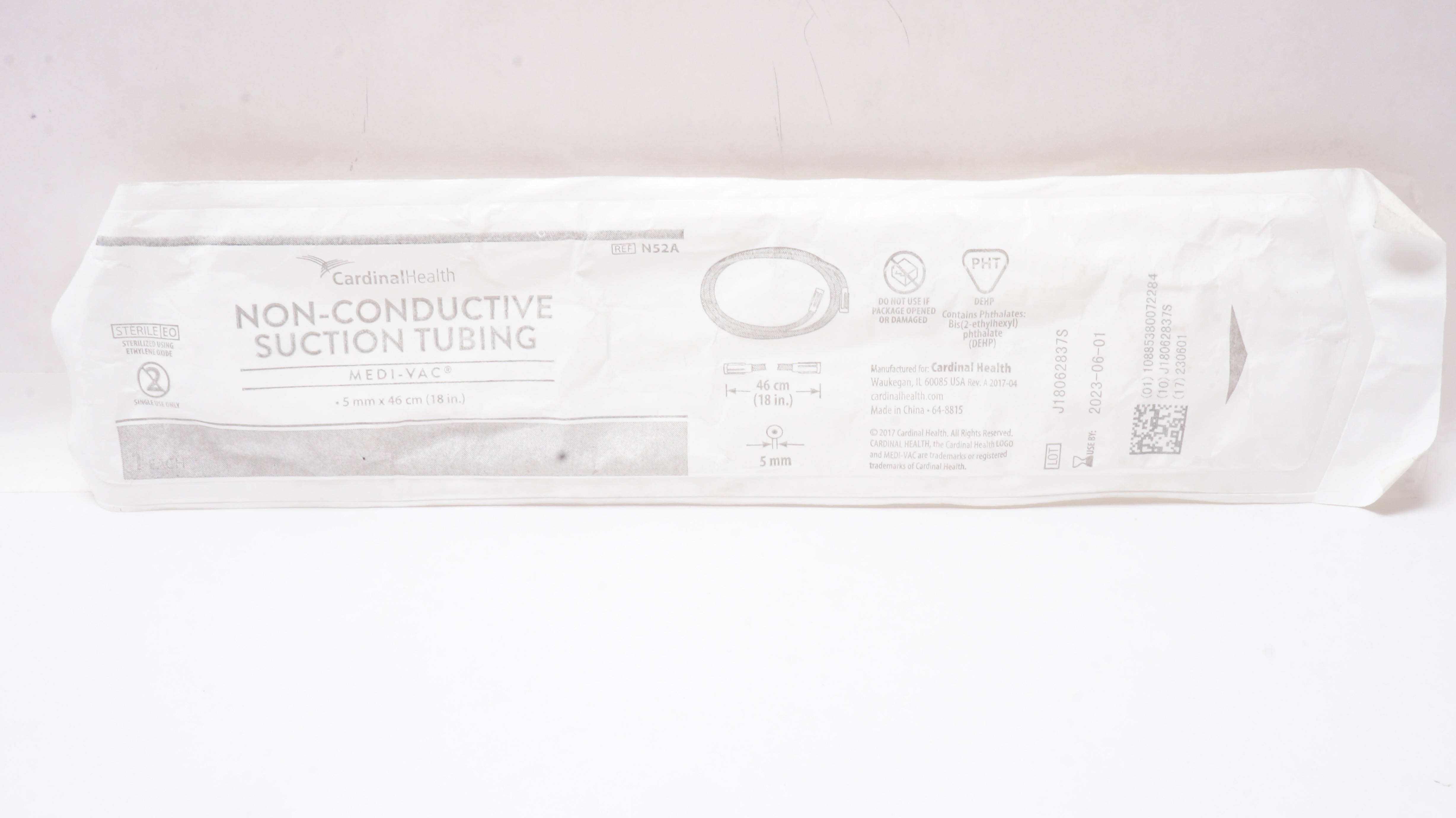 Cardinal Health N52A Medi-Vac Non-Conductive Suction Tubing 5mm x 18inch