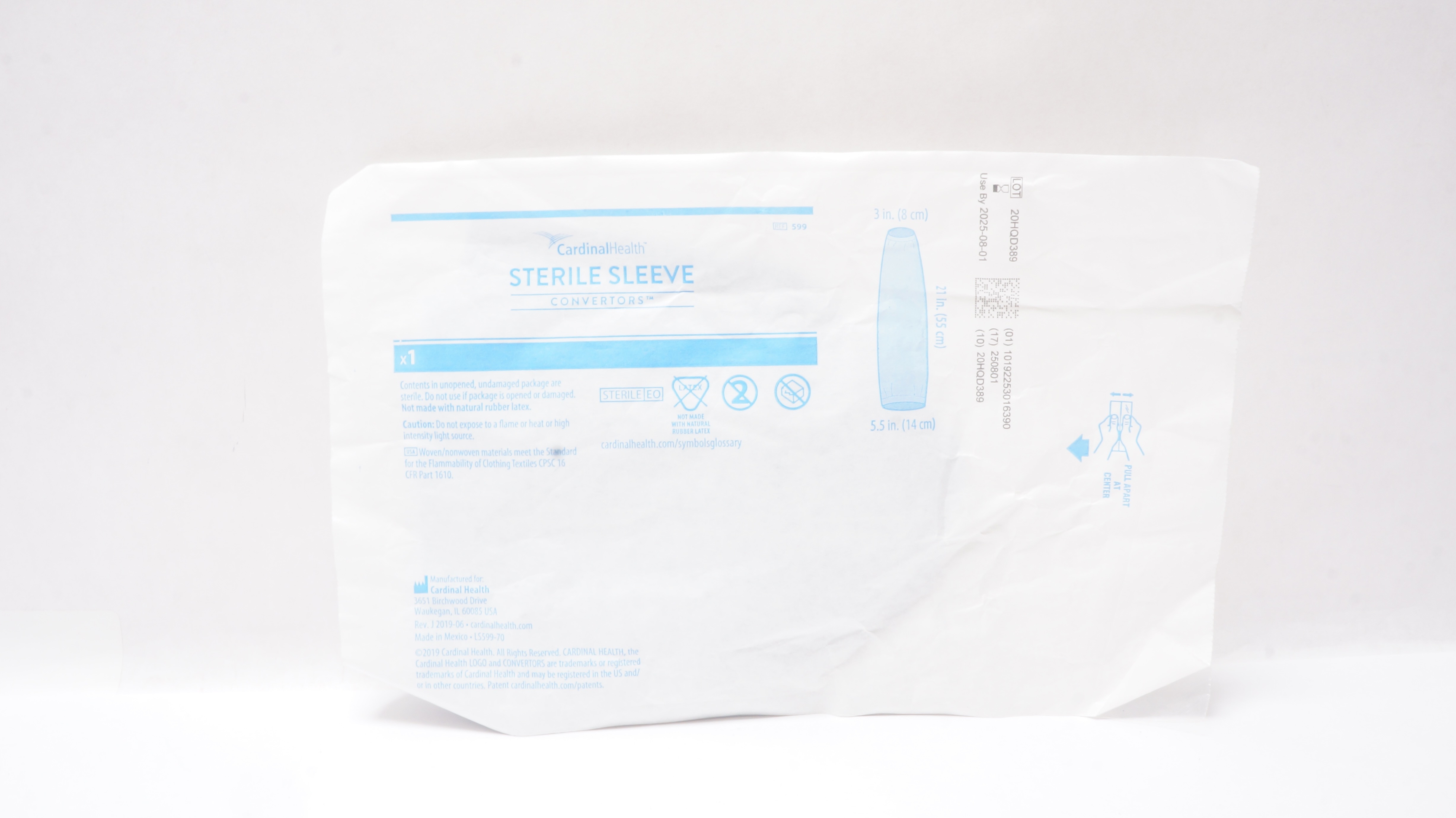 Cardinal Health 599 Convertors Sterile Sleeve 3inch x 21inch x 5.5inch