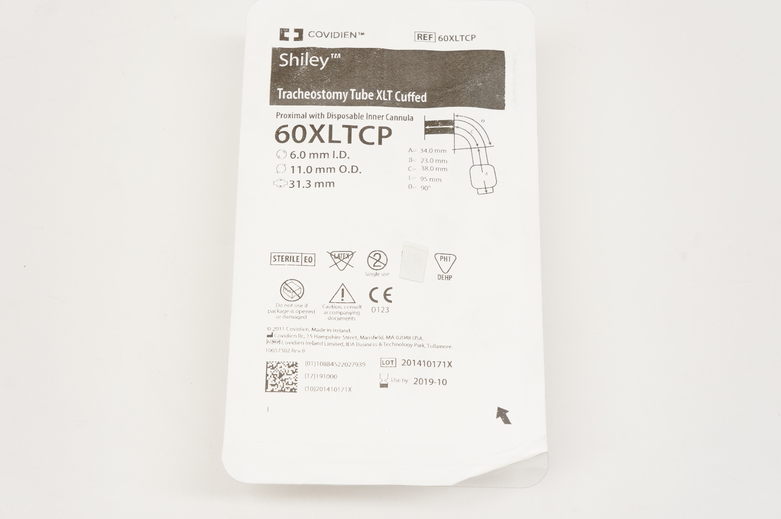 Covidien 60XLTCP Shiley Tracheostomy Tube XLT Cuffed 6mm x 11mm x 31.3mm (x)