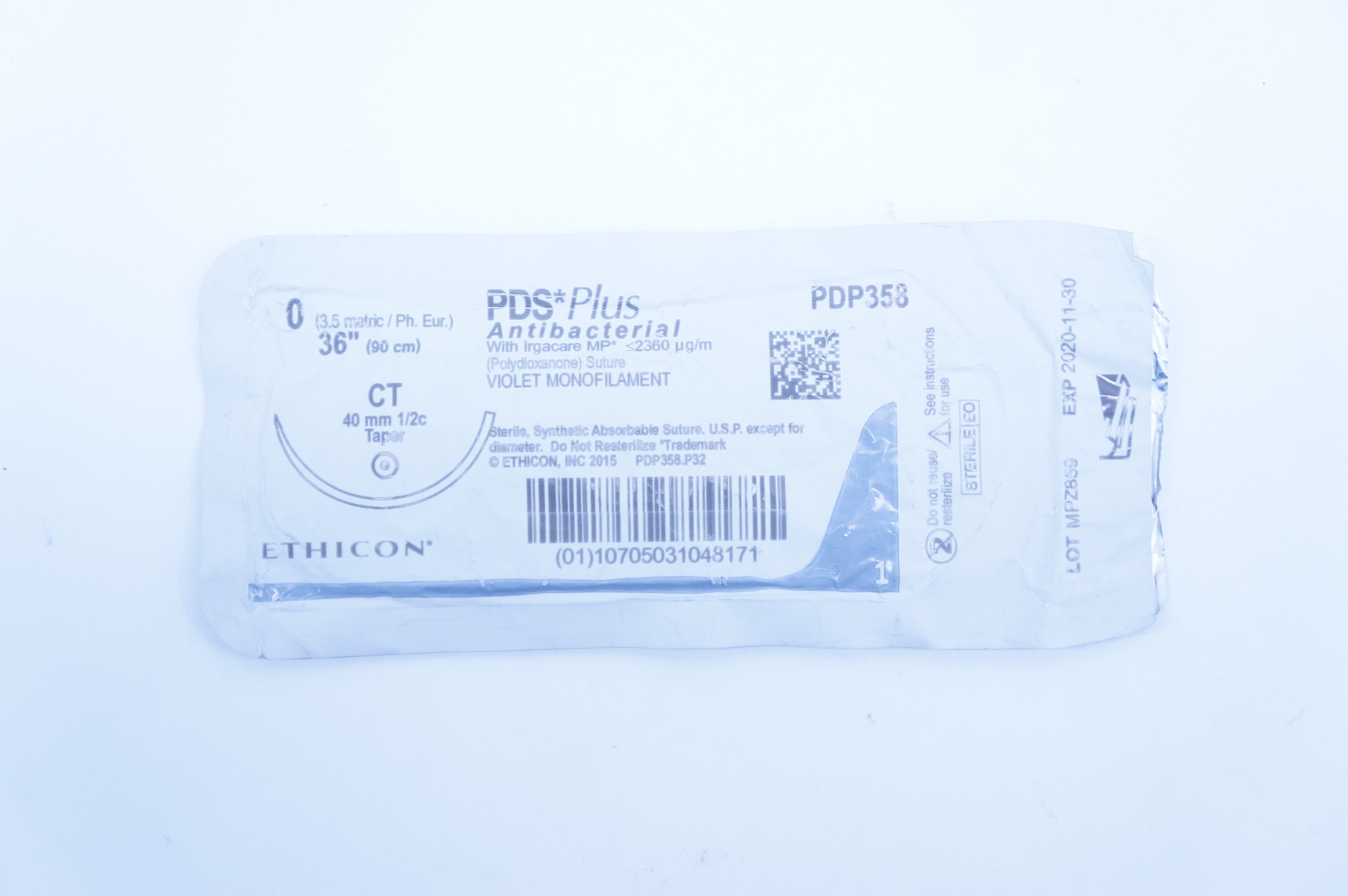 Ethicon PDP358 0 PDS Plus, CT, 40mm 1/2c Taper, Violet Monofilament 36inch