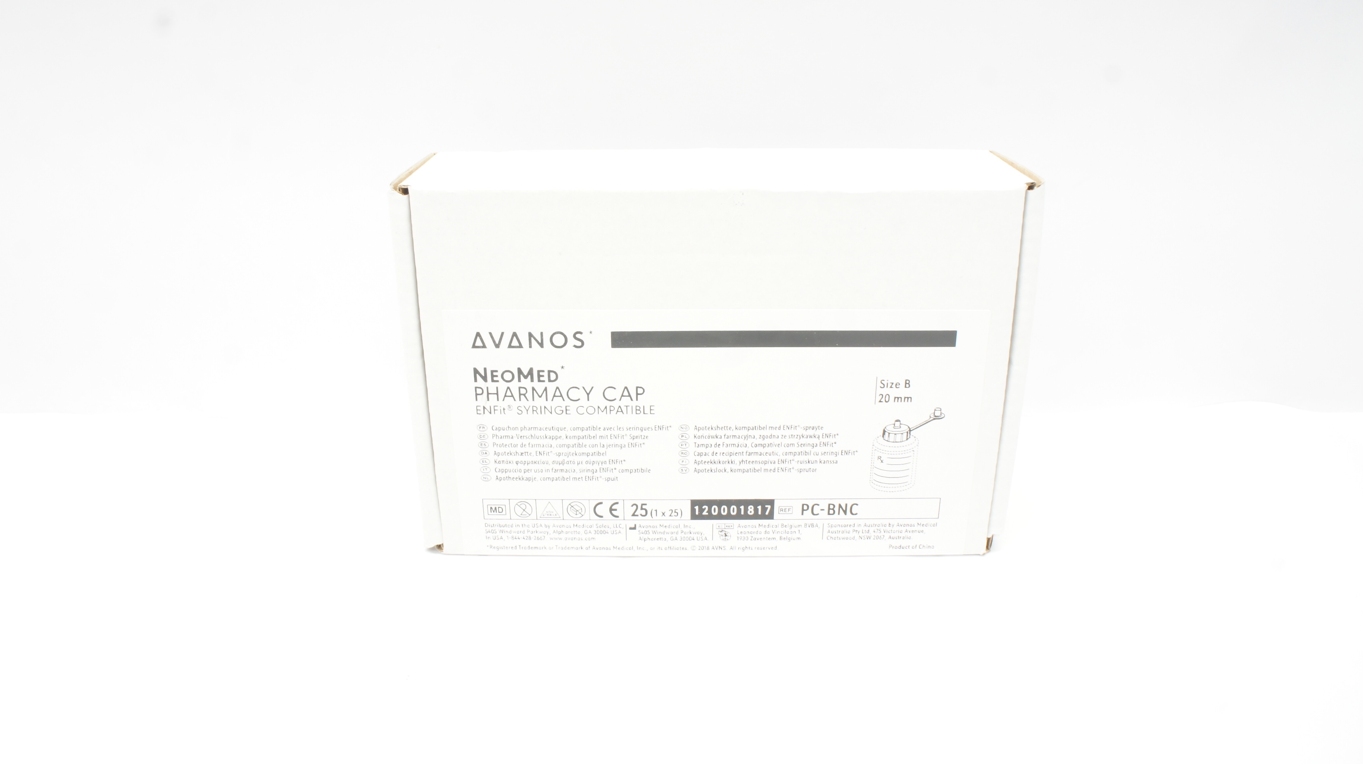Avanos PC-BNC NeoMed Pharmacy Cap ENFit Syringe, Size B 20mm (x) - Box of 25