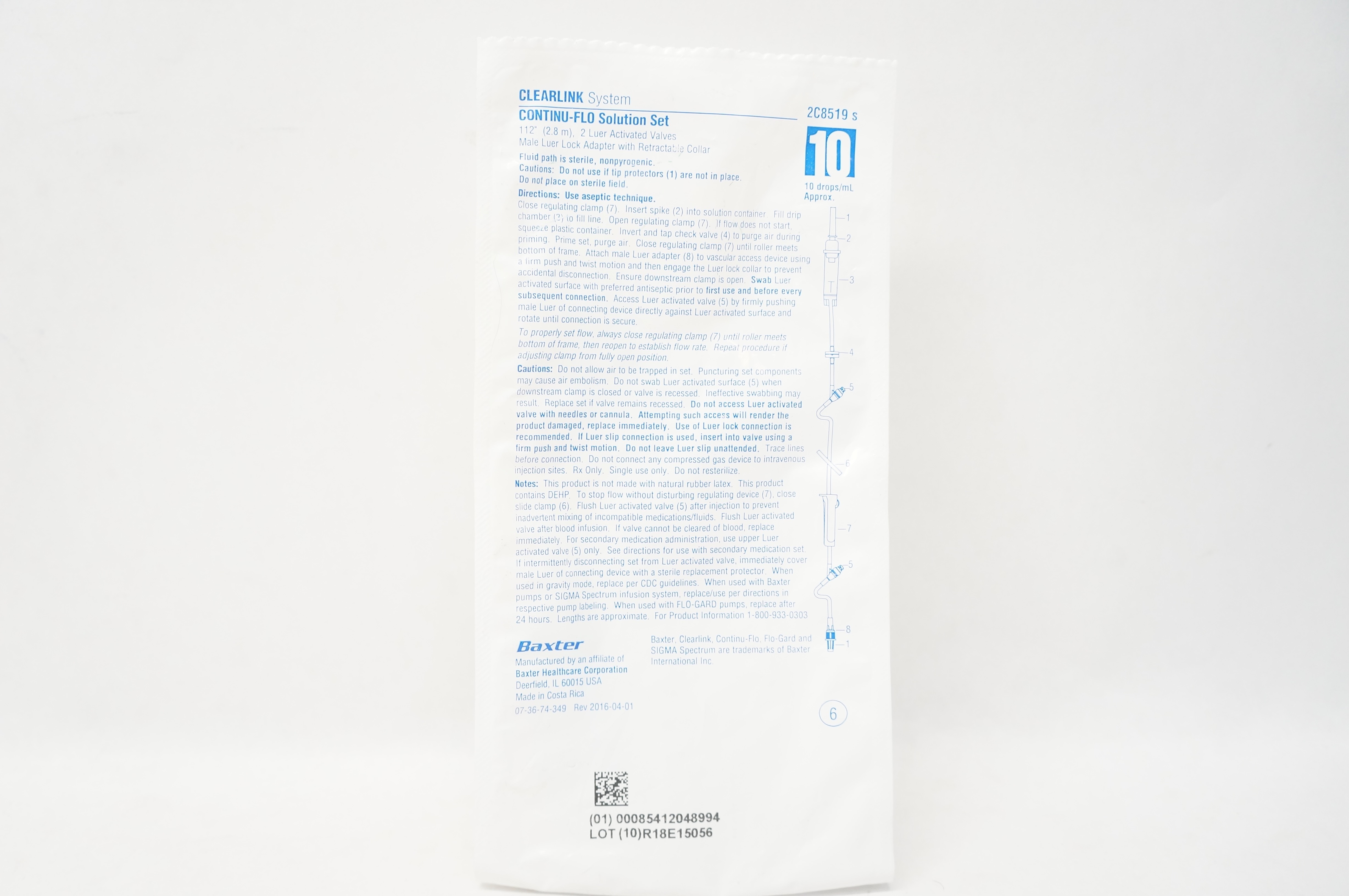 Baxter 2C8519s Clearlink System CONTINU-FLO Solution Set 112inch 10drops/mL