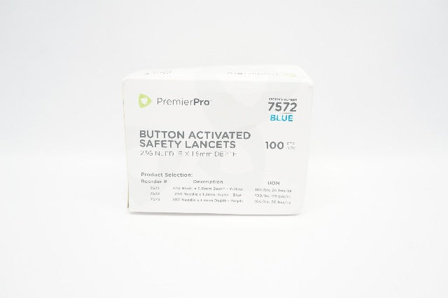 PremierPro 7572 Button Activated Safety Lancets 23G Ndle.x1.8mm Depth -Box of 92