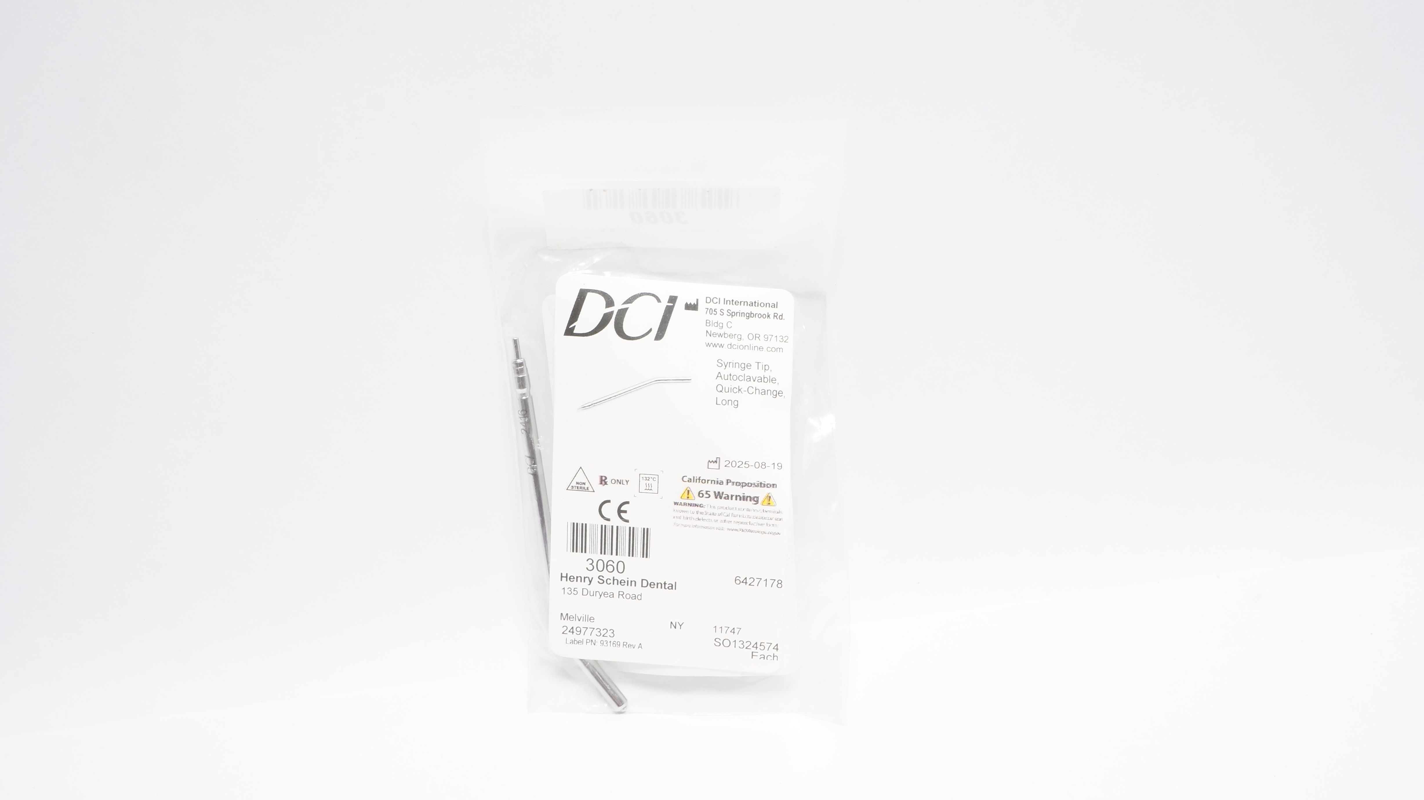 DCI 3060 Syringe Tip, Autoclavable, Quick-Change, Long