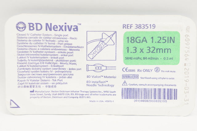 BD 383519 Nexiva Closed IV Cath. System 18Ga x1.25Inch 5040ml/hr (x)