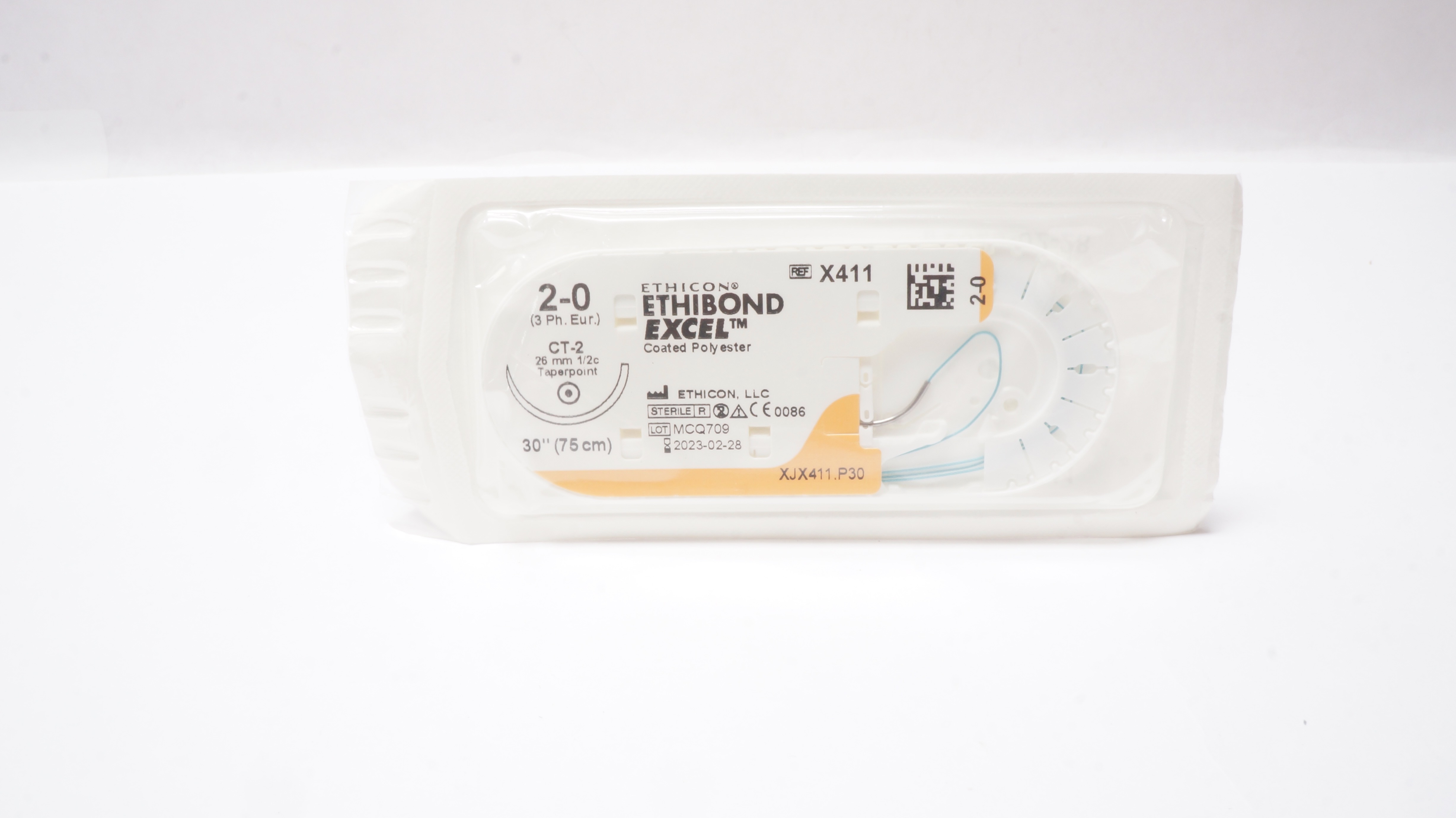 Ethicon X411 2-0 ETHIBOND EXCEL CT-2 26mm 1/2c Taperpoint 30inch (x)