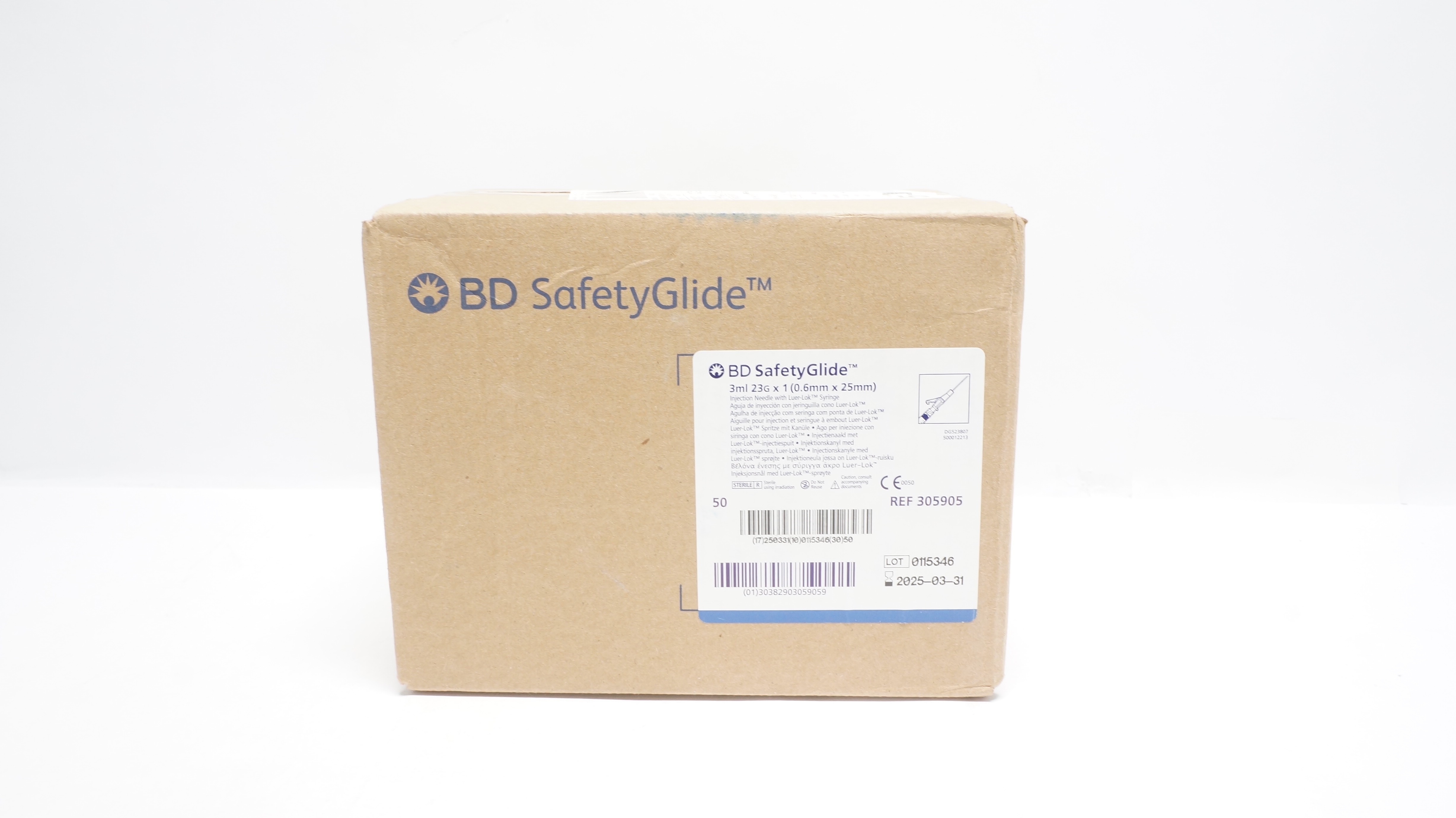 BD 305905 SafetyGlide Injection Ndle W/Luer-Lok Syringe 3ml 23G x 1-Box of 50(x)