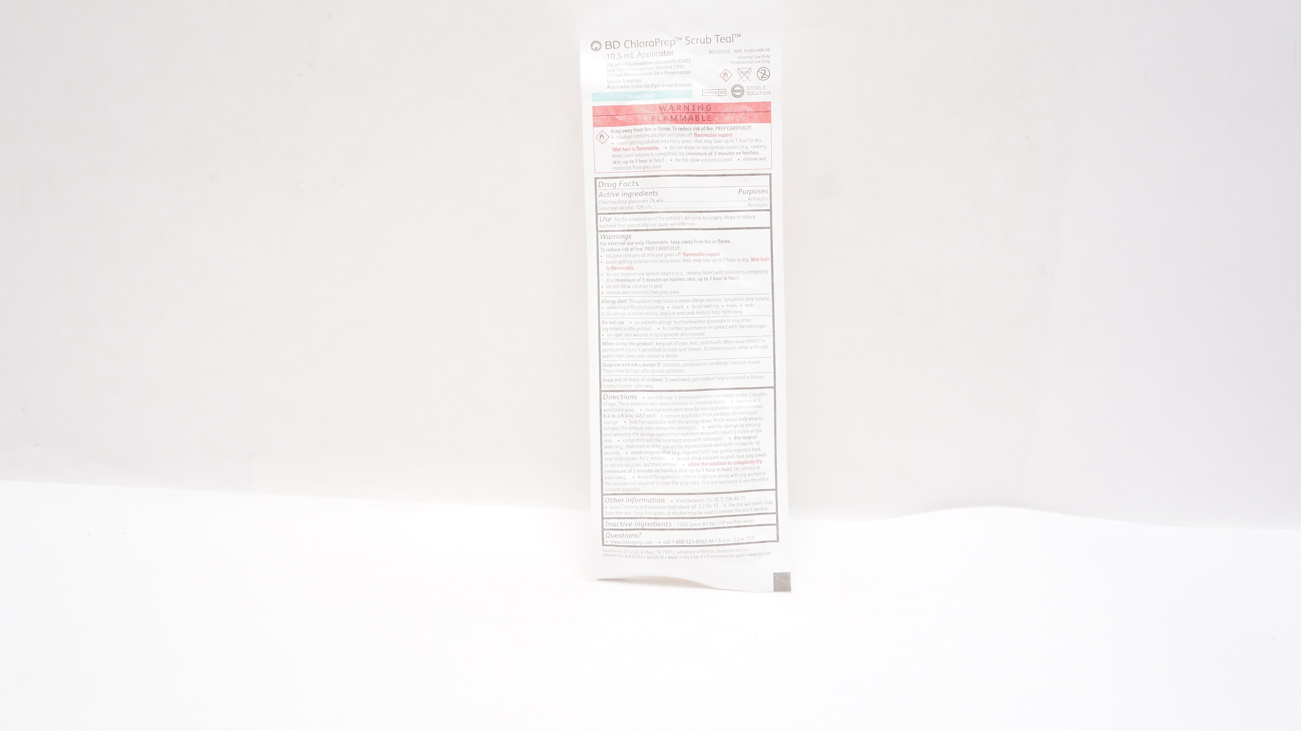 BD 930725 ChloraPrep Scrub Teal 10.5mL Applicator