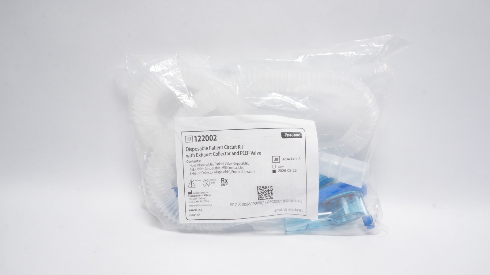 Pneupac 122002 Disposable Patient Circuit Kit with PEEP Valve