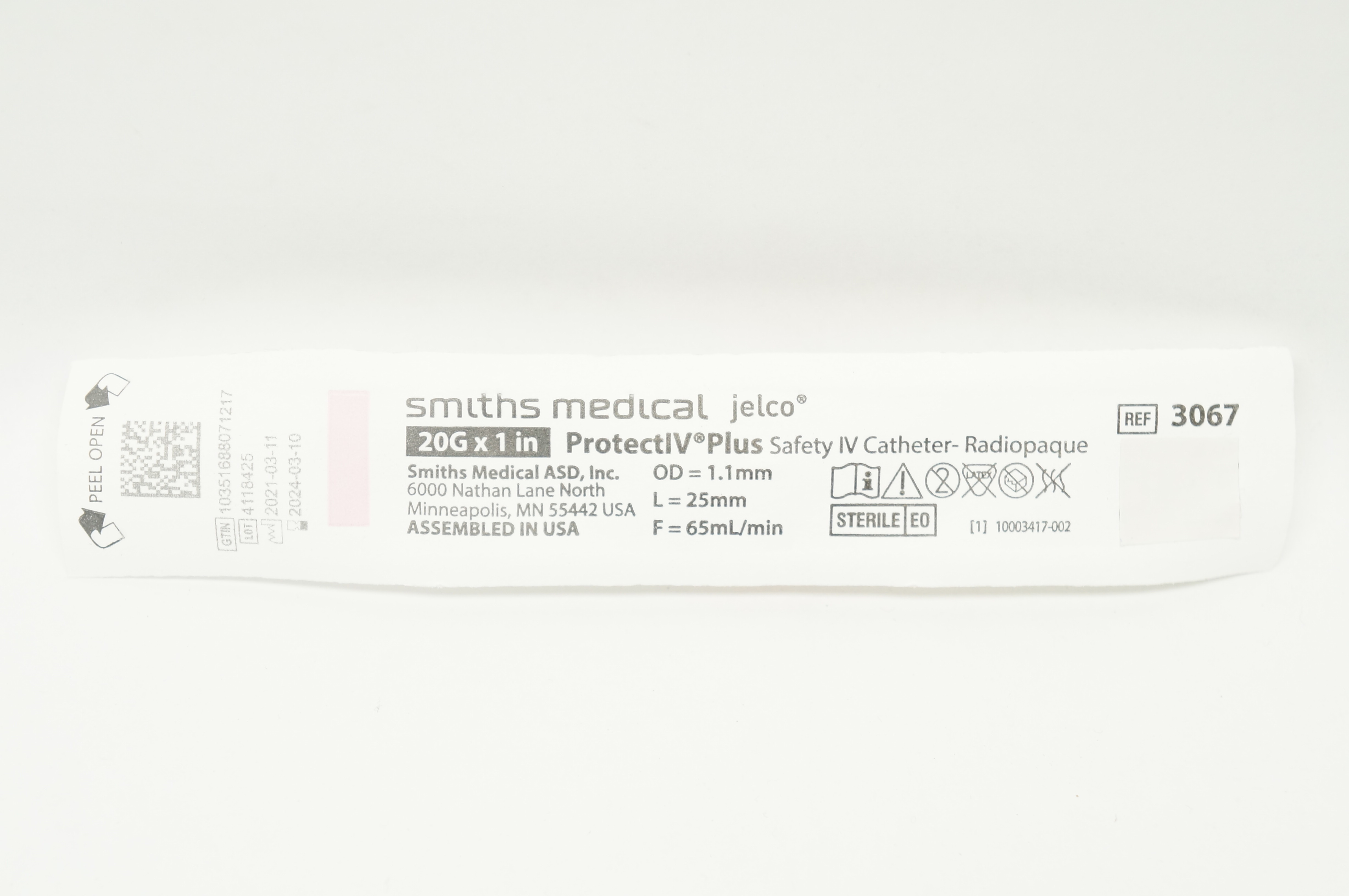 Smiths Medical 3067 Protect IV Plus Safety Cath. Radiopaque 20G x 1inch