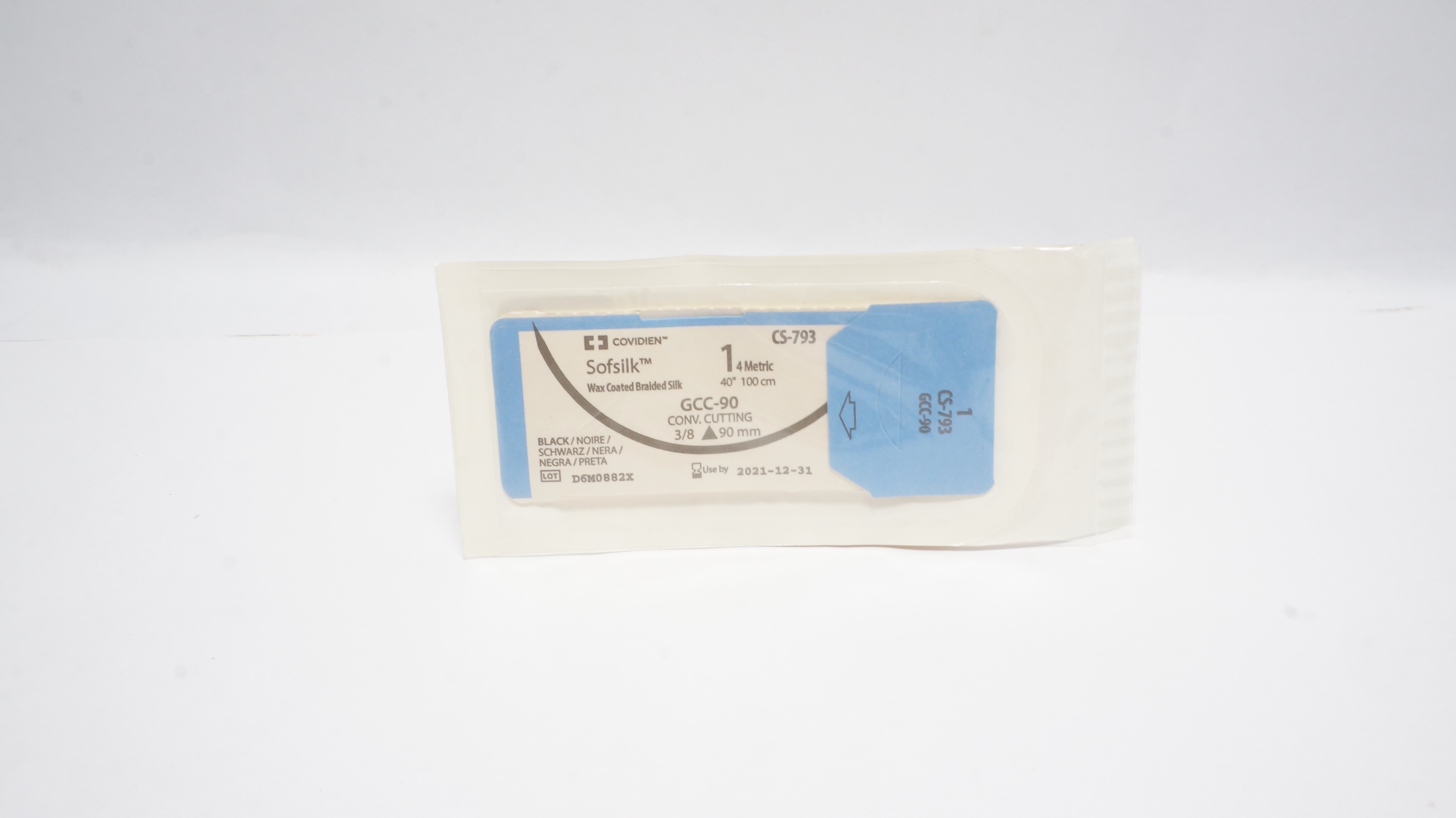 Covidien CS-793 1 Sofsilk Wax Coated Braided 40in. Stre., GCC-90 90mm Ndle. (x)