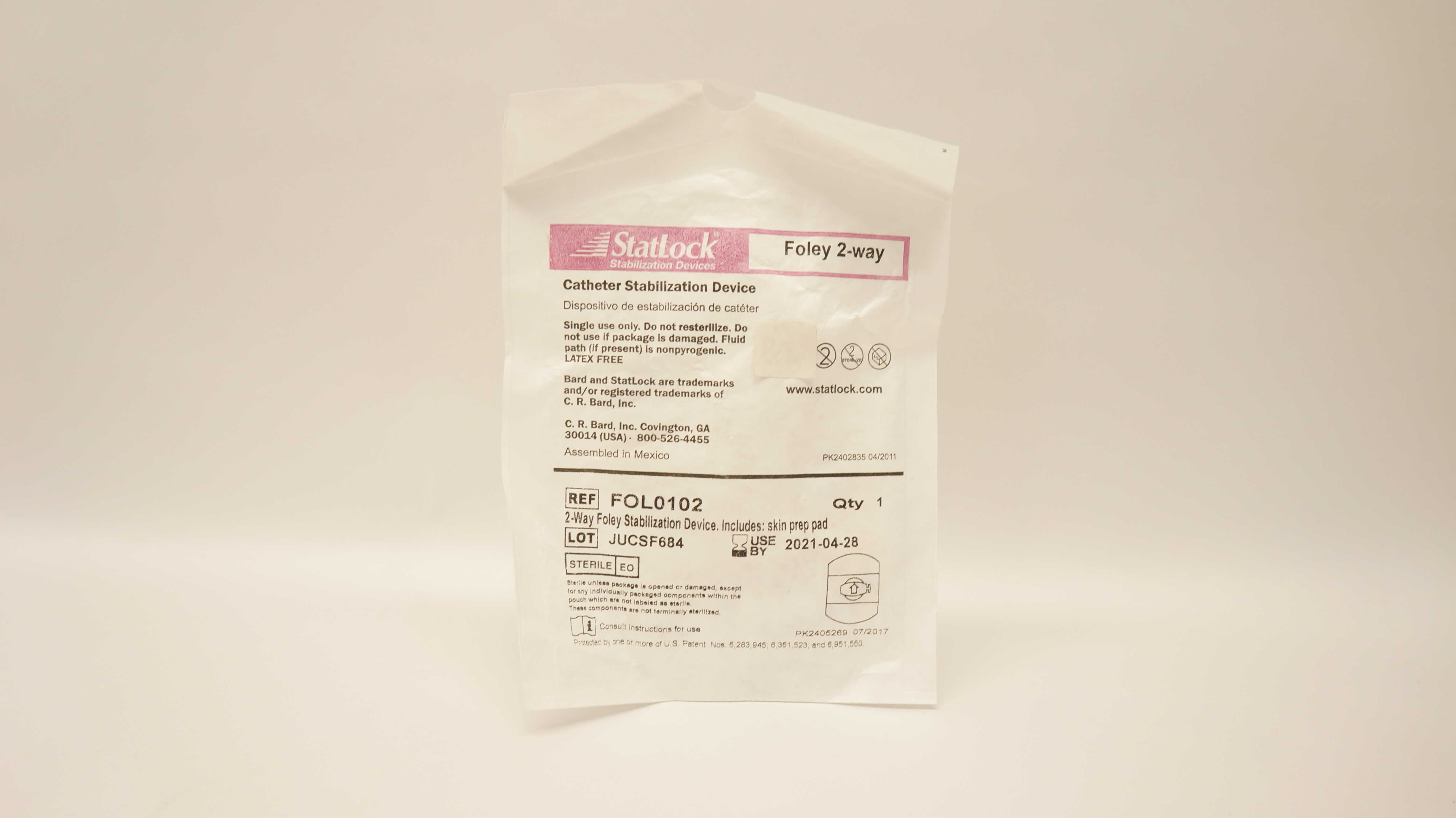Bard FOL0102 StatLock Cath. Stabilization Device Foley 2-way (x)