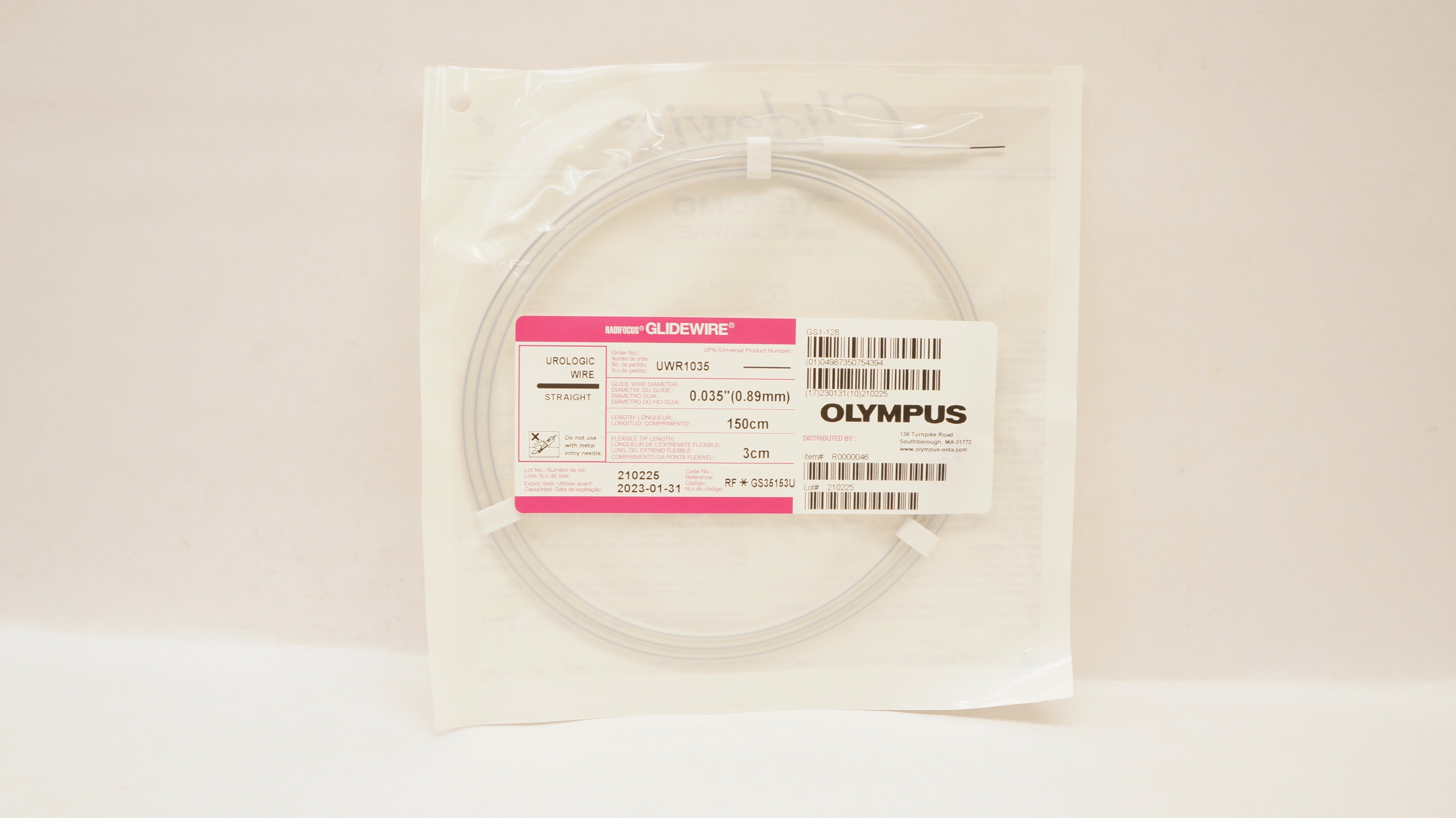 Terumo GS35153U Olympus Radifocus Glidewire Urologic Wire 0.035inchx 150x 3cm(x)