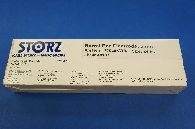 Karl Storz 27040NW Barrel Bar Electrode, 5mm Size 24Fr ~ Box of 6