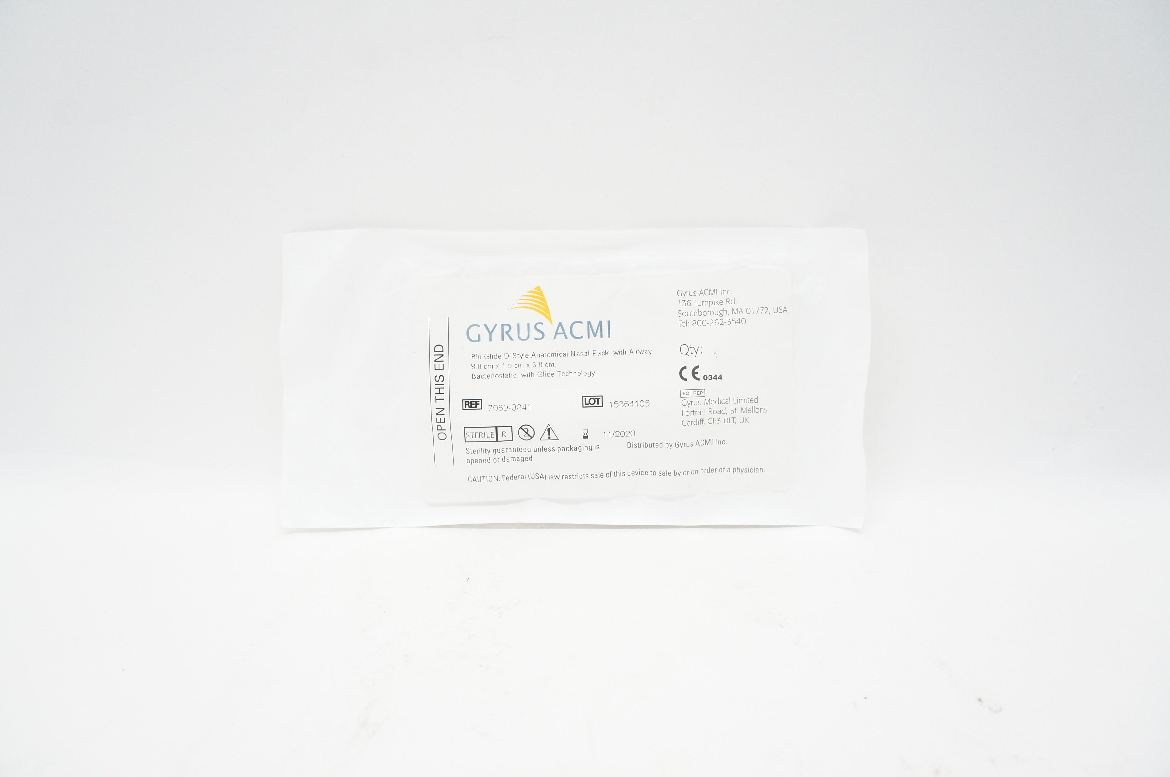 Gyrus ACMI 7089-0841 Blue Glide D-Style Anatomical Nasal Pack w/Airway (x)