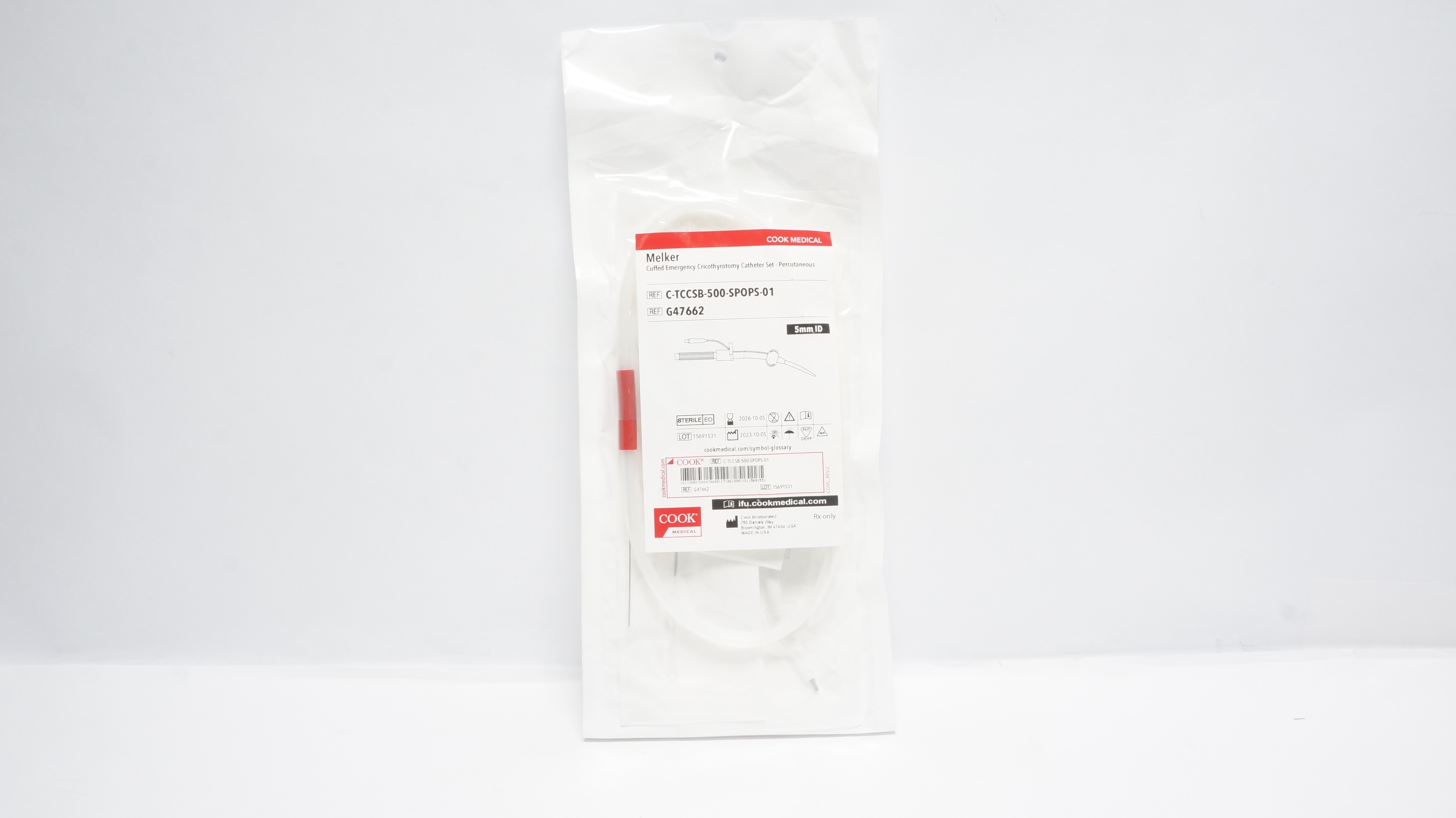 Cook Medical G47662 Melker Cuffed Emergency Cricothyrotomy Set-Percutaneous 5mm
