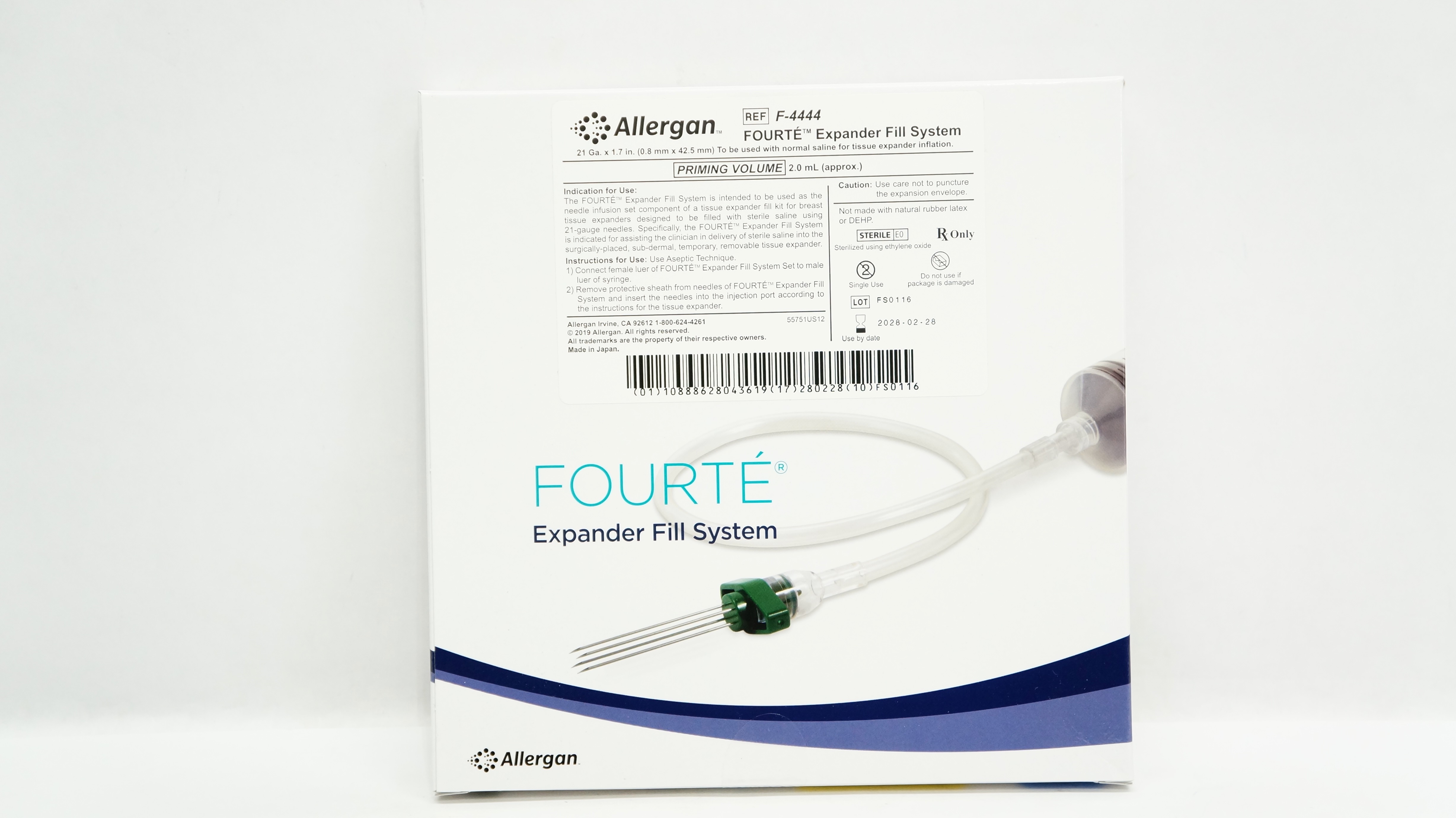 Allergan F-4444 Fourte Expander Fill System 21 Ga x 1.7inch Priming Vol. 2.0mL