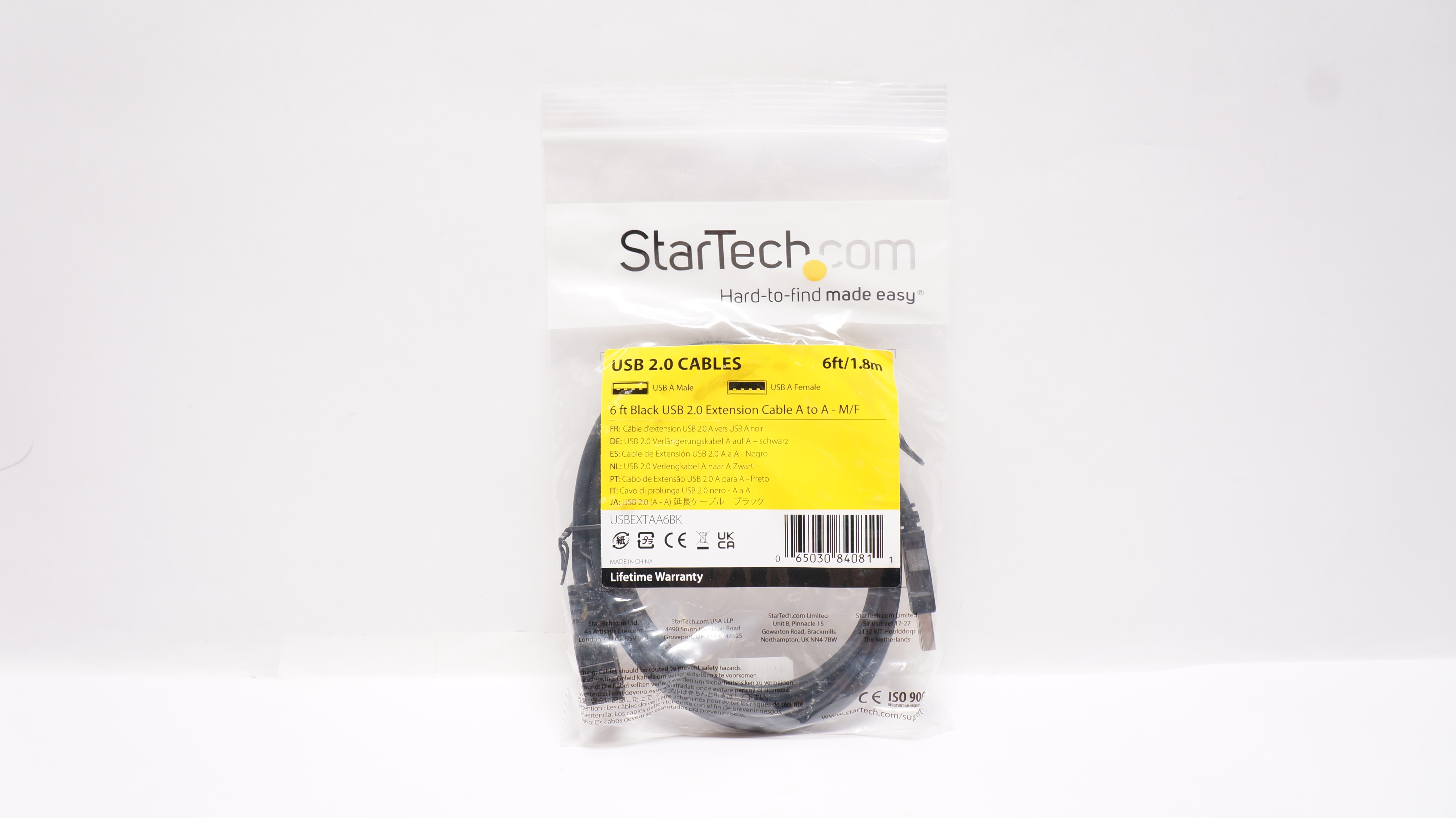 StarTech USBEXTAABK 6ft. Black USB 2.0 Extension Cable A to A-M/F