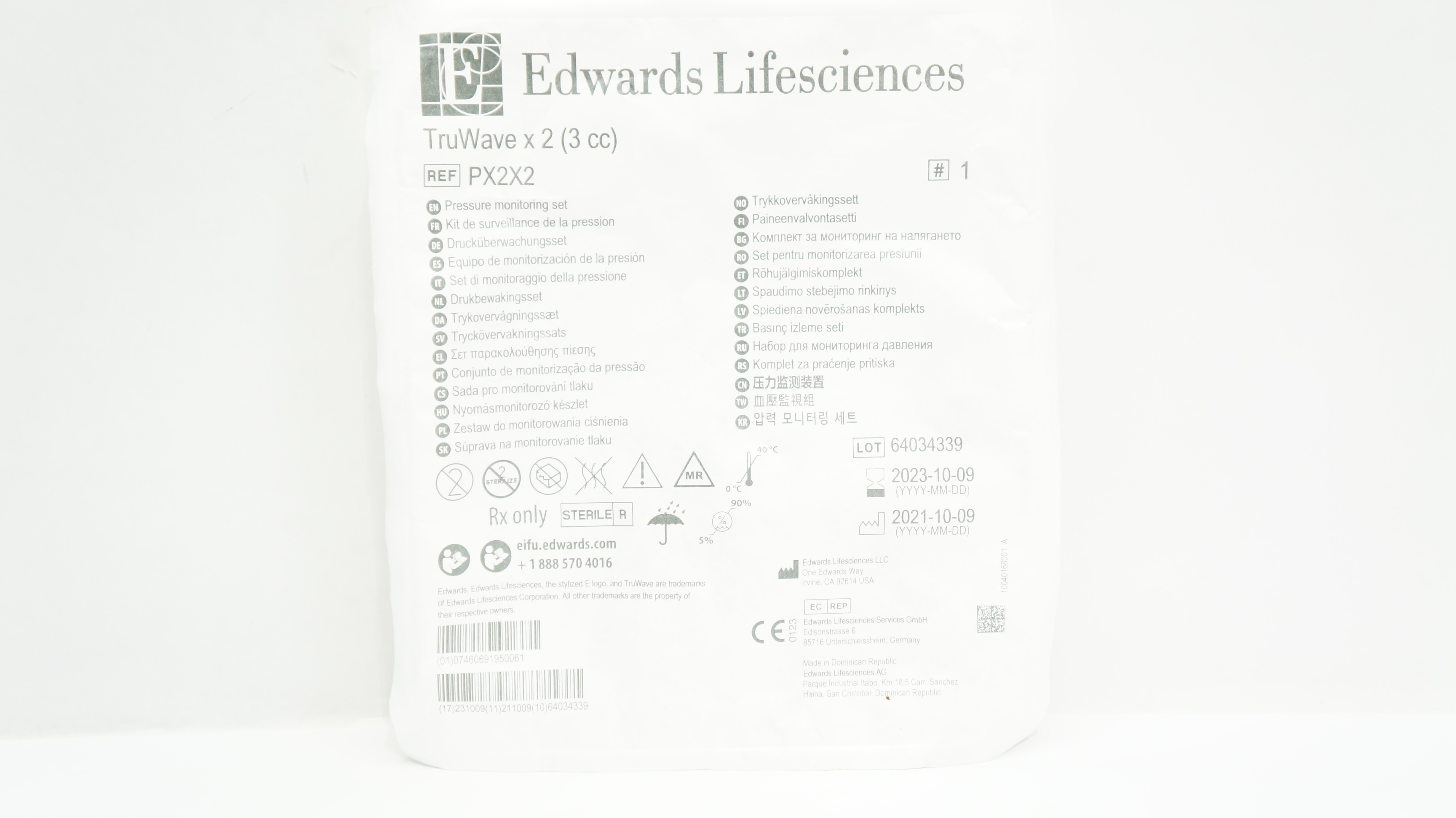 Edwards Lifesciences PX2X2 Pressure Monitoring Set TruWave x 2 (3 cc)