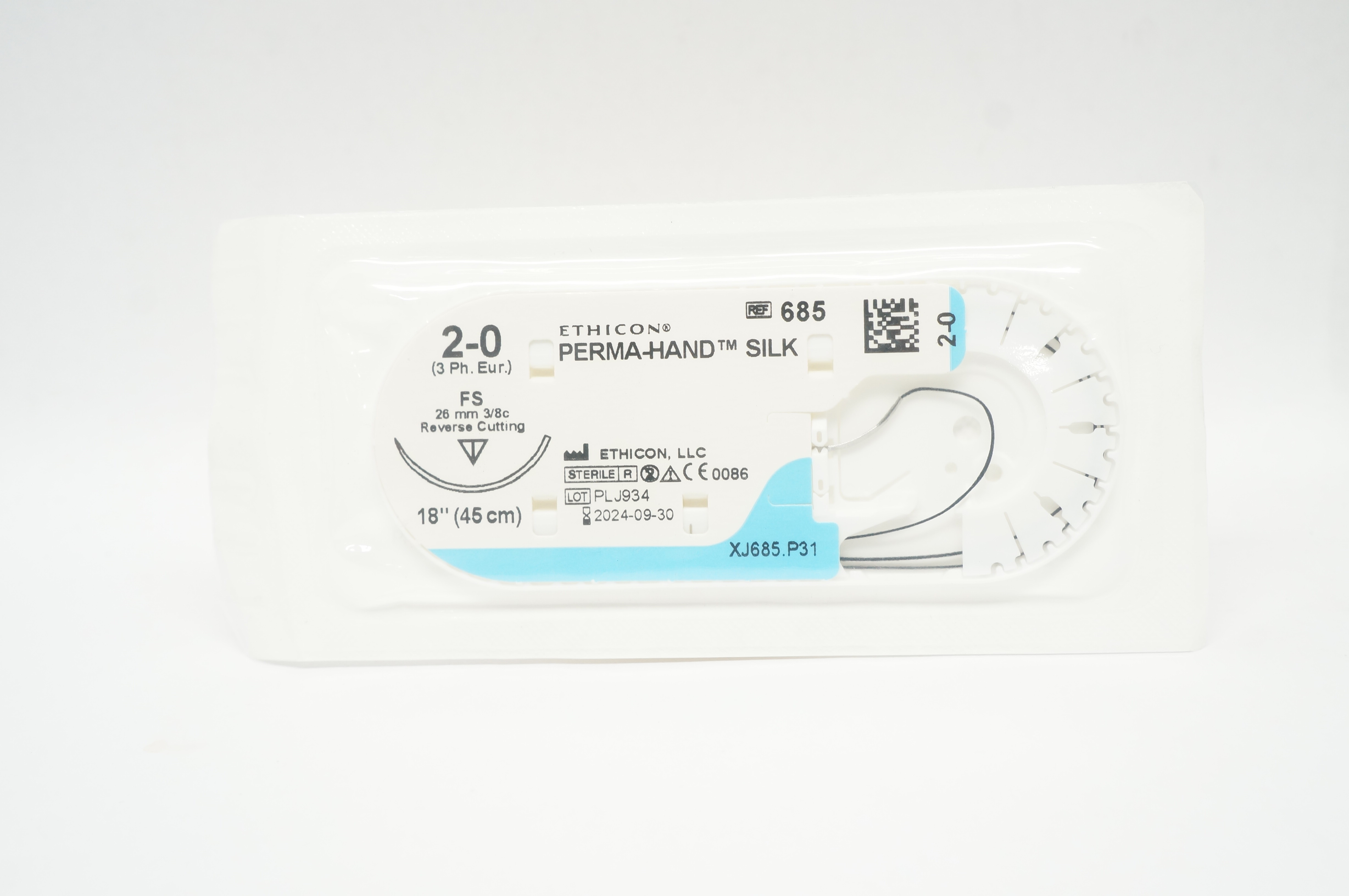 Ethicon 685 2-0 Perma-Hand Silk FS 26mm 3/8c Reverse Cutting, 18inch