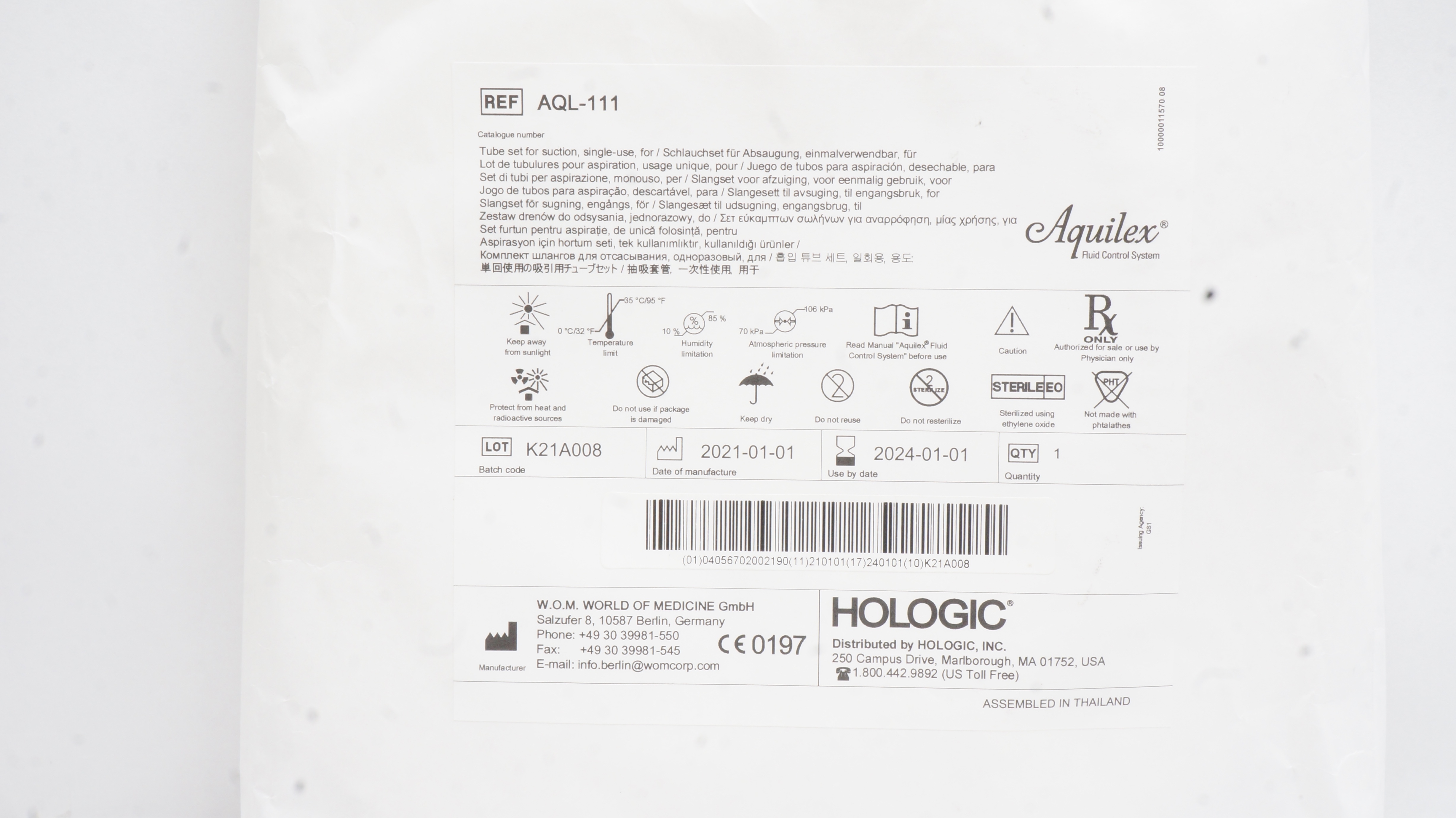 W.O.M. AQL-111 Hologic Aquilex Tube Set For Suction (x)