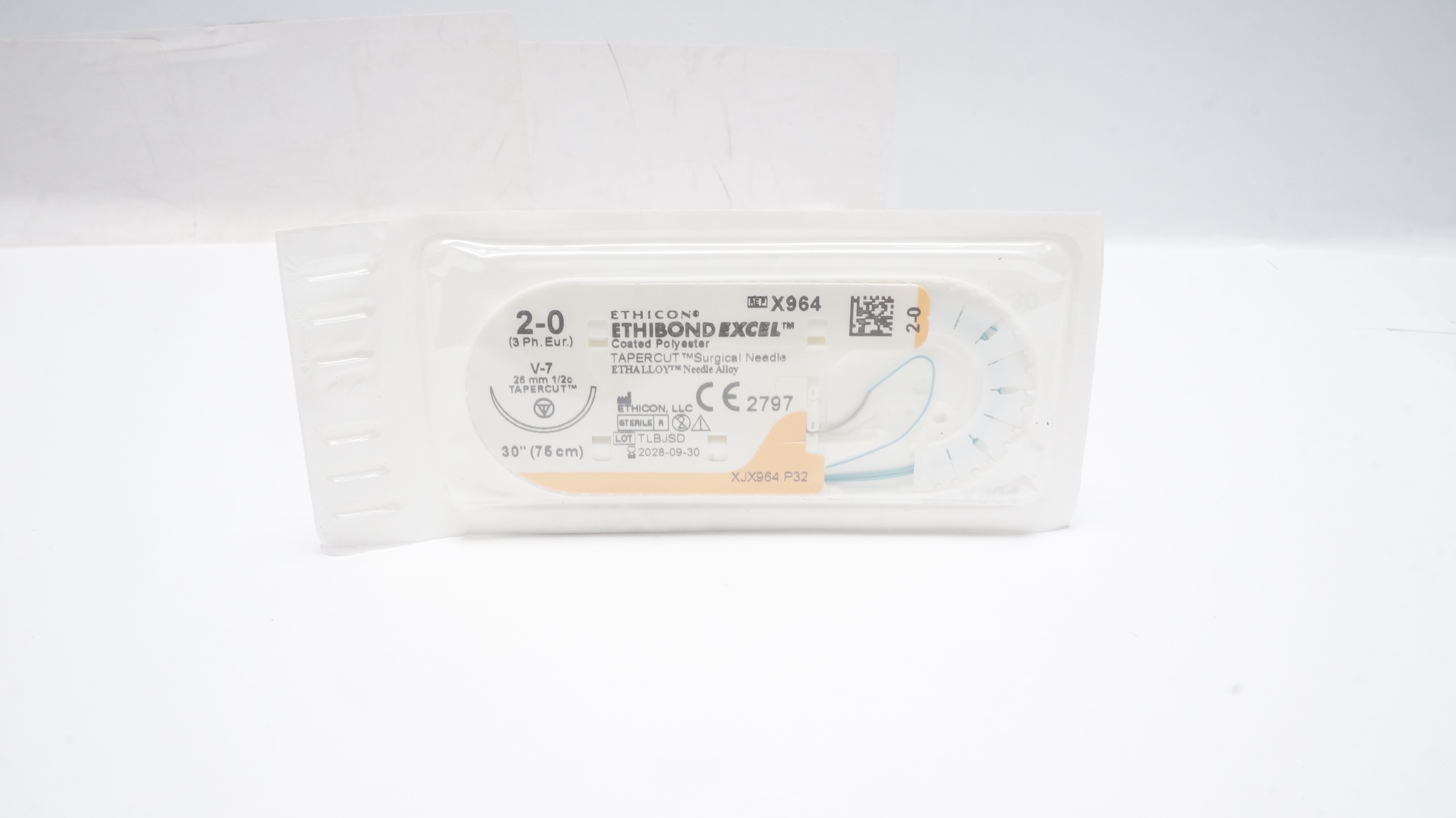 Ethicon X964 2-0 ETHIBOND EXCEL Polyester Stre V-7 25mm 1/2c Taperpcut 30inch