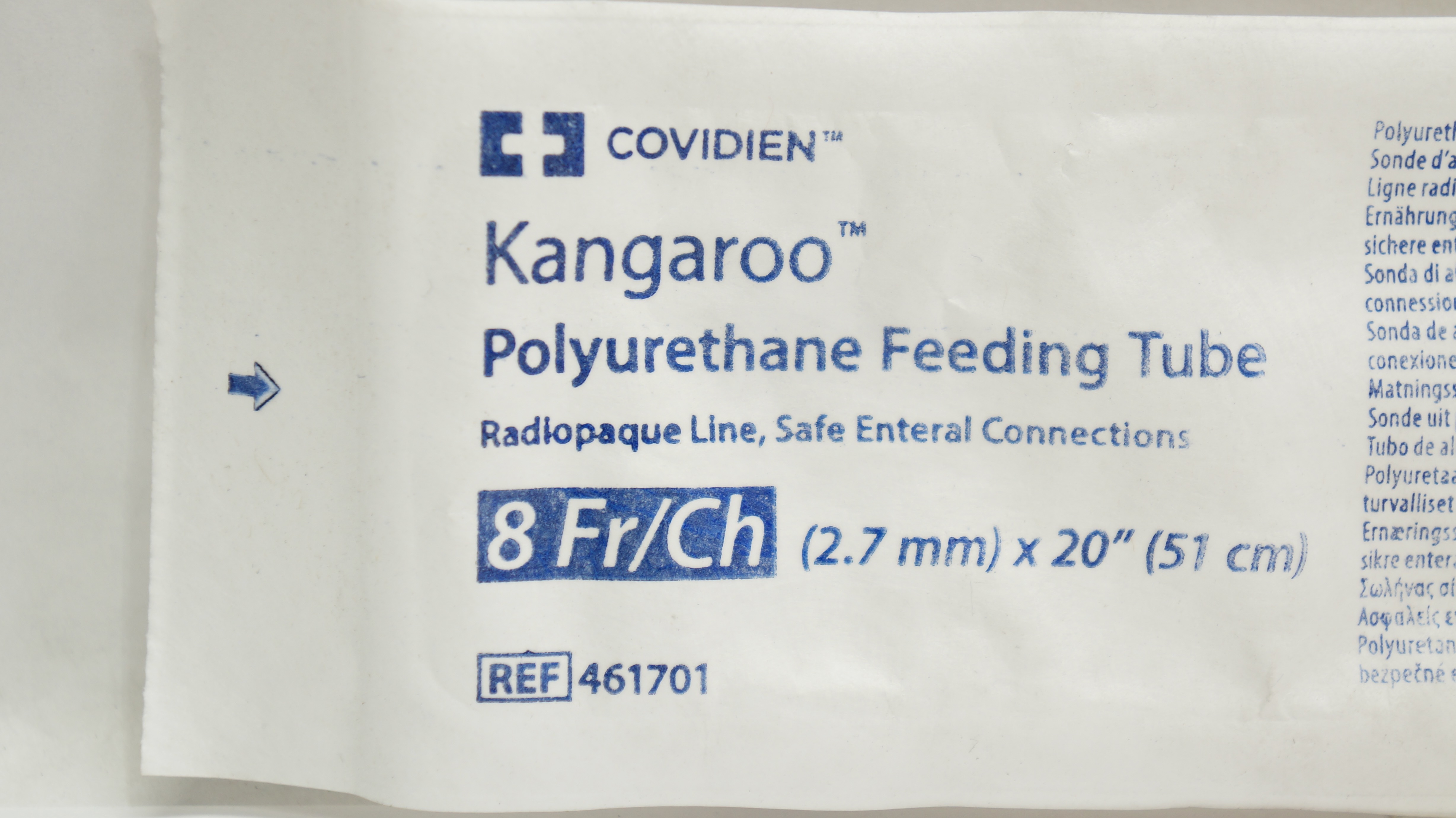 Covidien 461701 Kangaroo Polyurethane Feeding Tube 8Fr/Ch x 20inch (x)