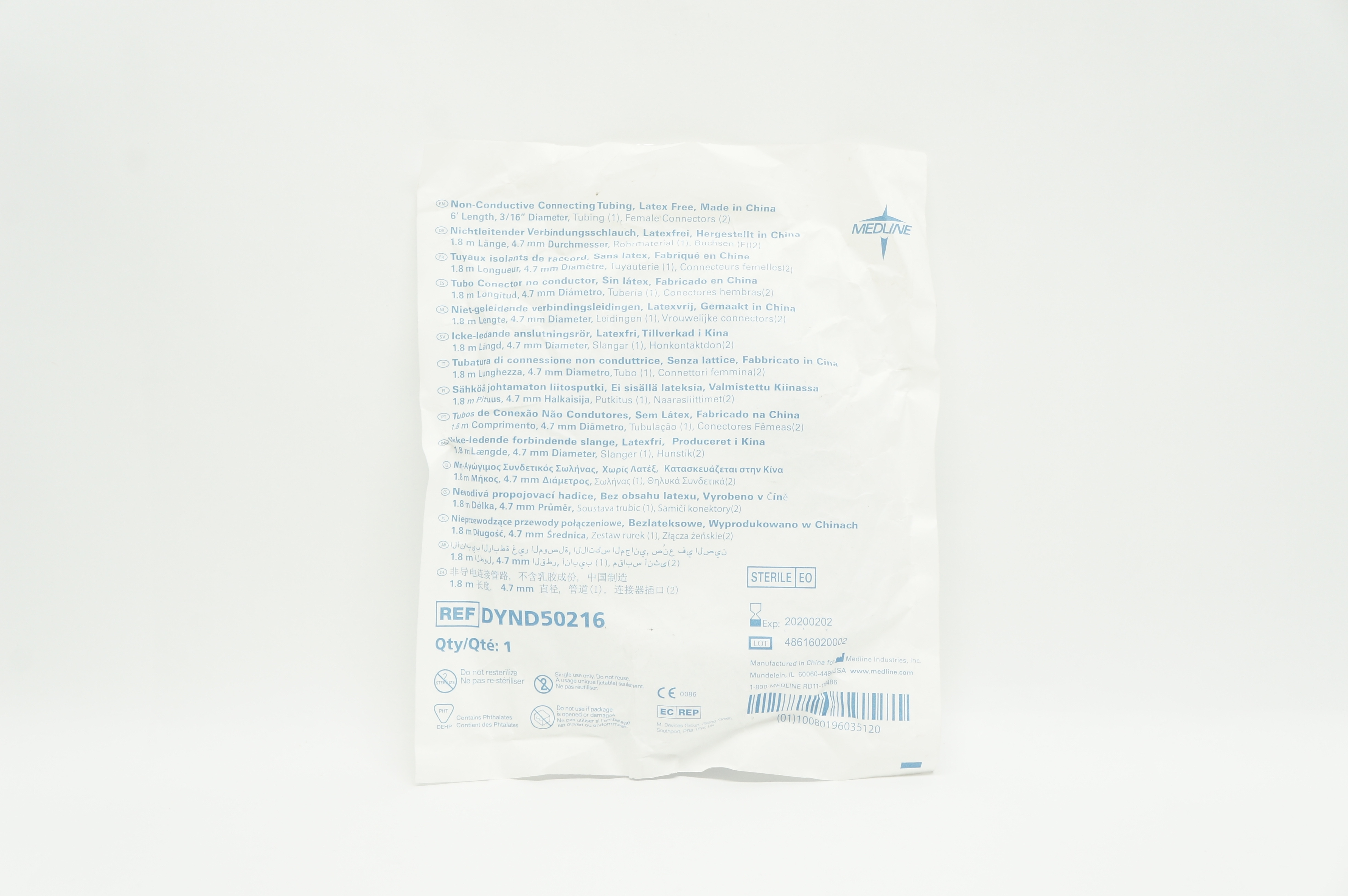 Medline DYND50216 Non-Conductive Connecting Tubing 3/16inch x 6F (x)