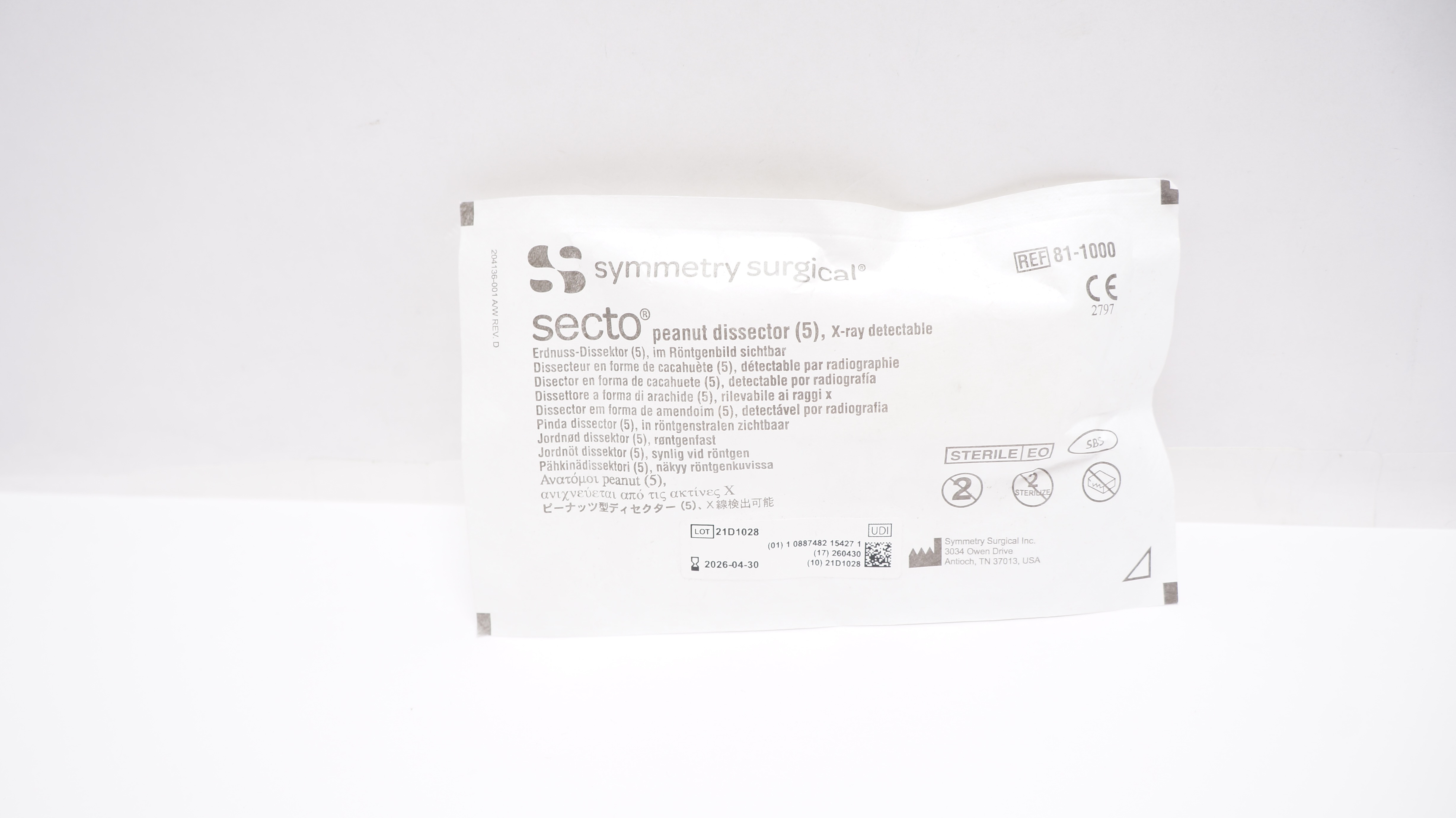 Symmetry Surgical 81-1000 Secto Peanut Dissector X-Ray Detectable - Pack of 5
