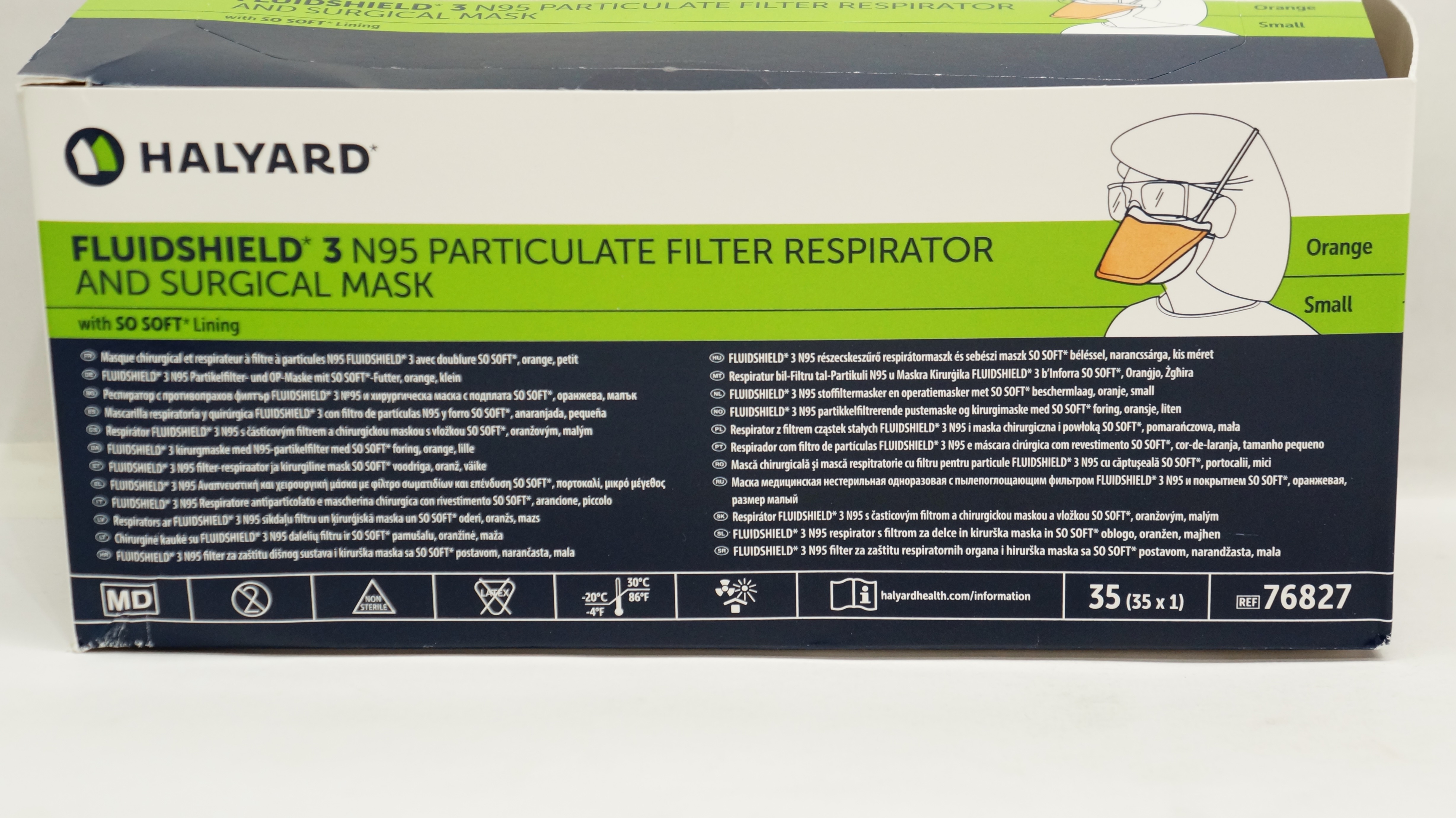 Halyard 76827 FluidShield 3 N95 Filter Respirator & Surgical Mask - Box of 35