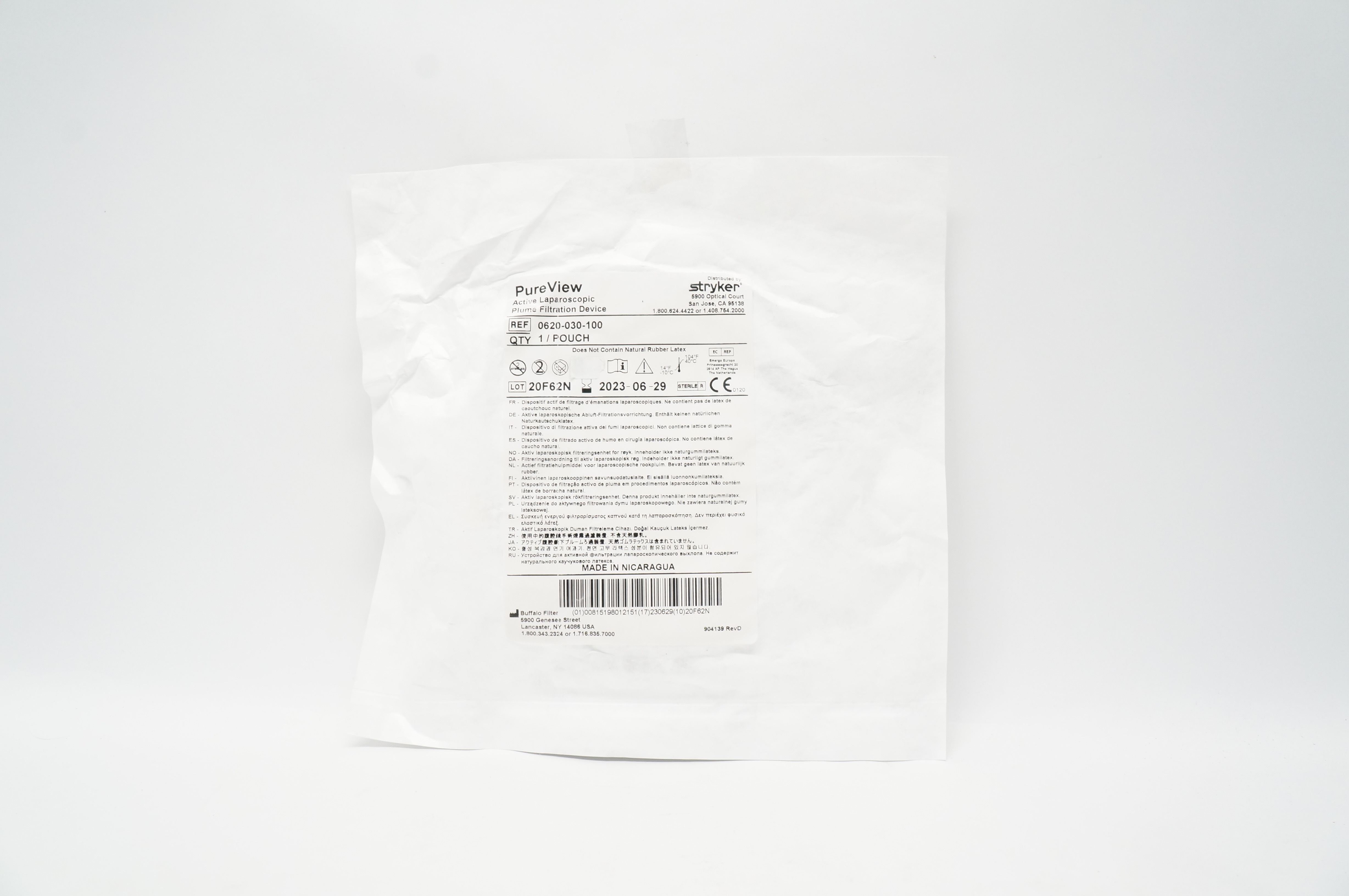 Stryker 0620-030-100 PureView Active Laparoscopic Plume Filtration Device