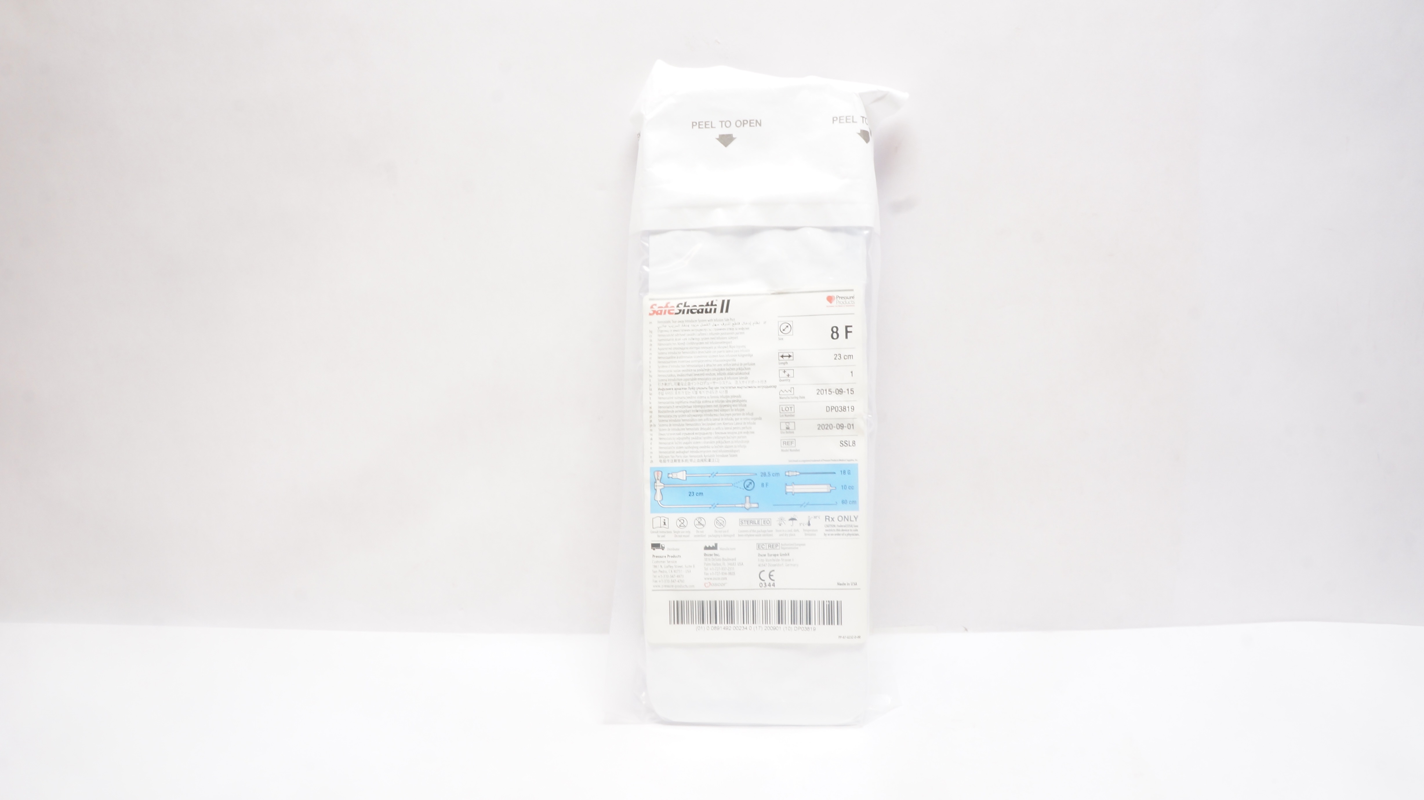 Pressure SSL8 SafeSheath II Hemostatic Tear-Away Introducer System W/Port 8F (x)