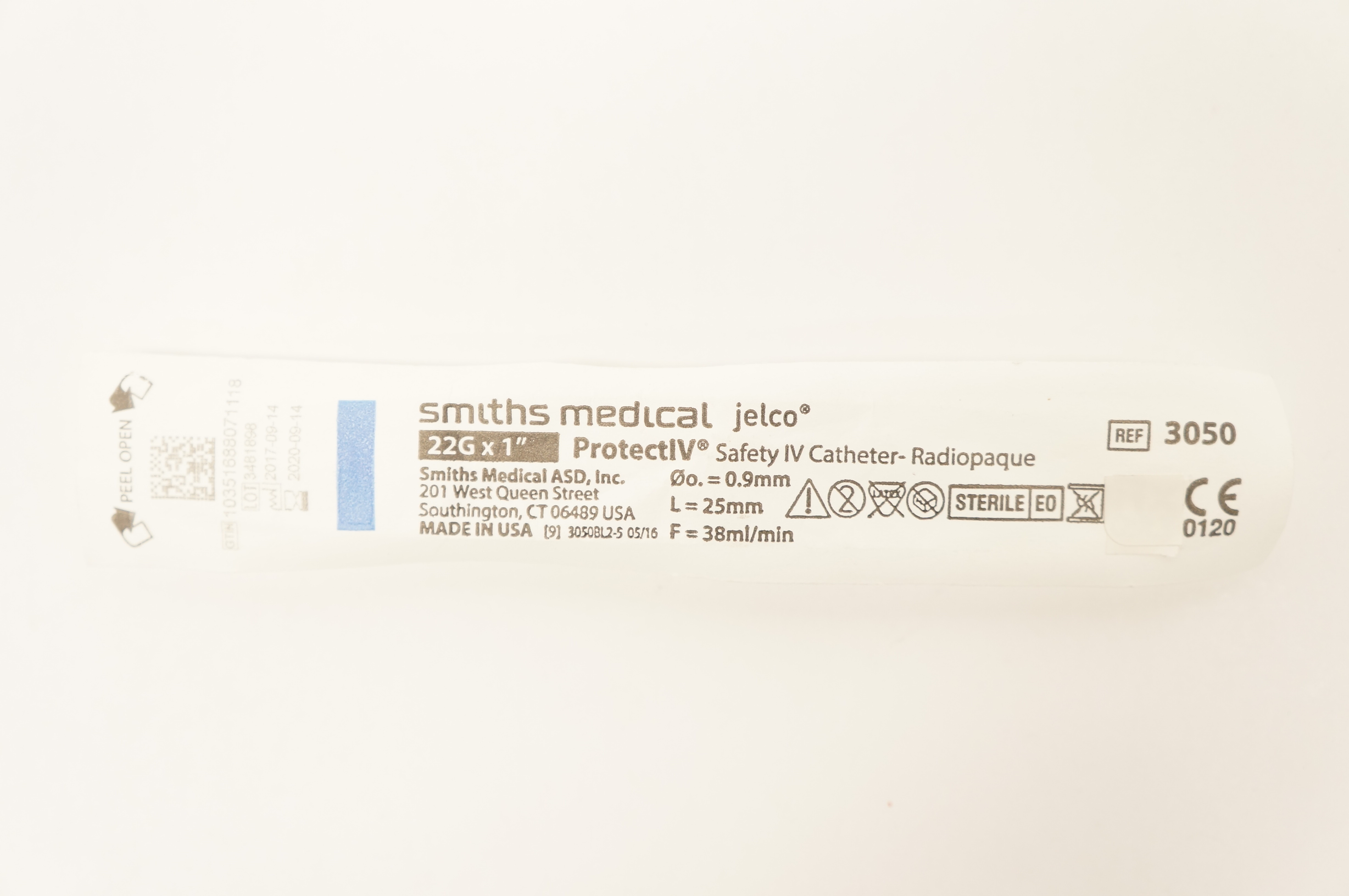 Smiths Medical 3050 JELCO ProtectIV Safety I.V. Cath. 22G x 1inch (x)