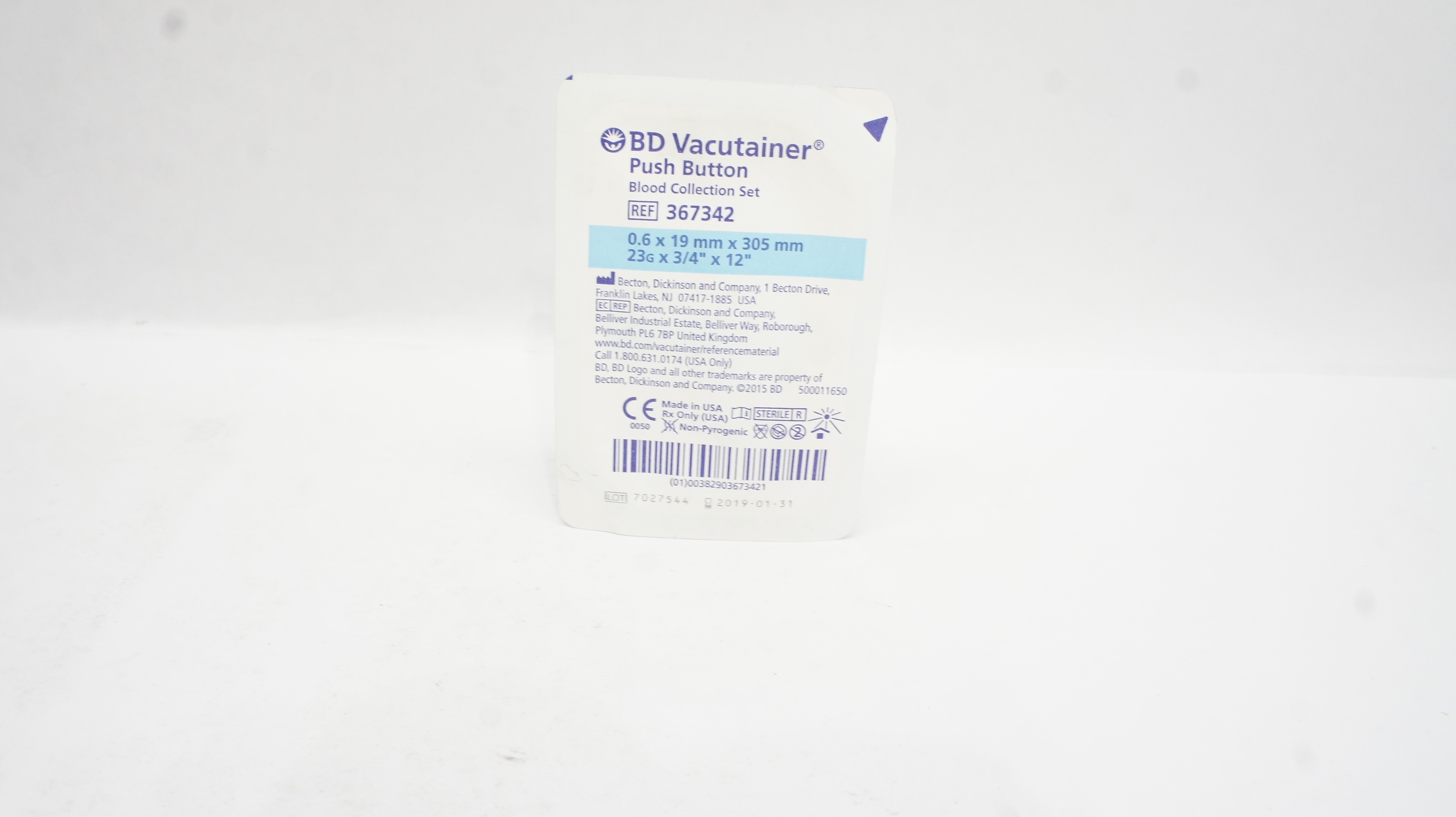 BD 367342 Vacutainer Push Button Blood Collection Set 23G x 3/4inch x 12inch (x)