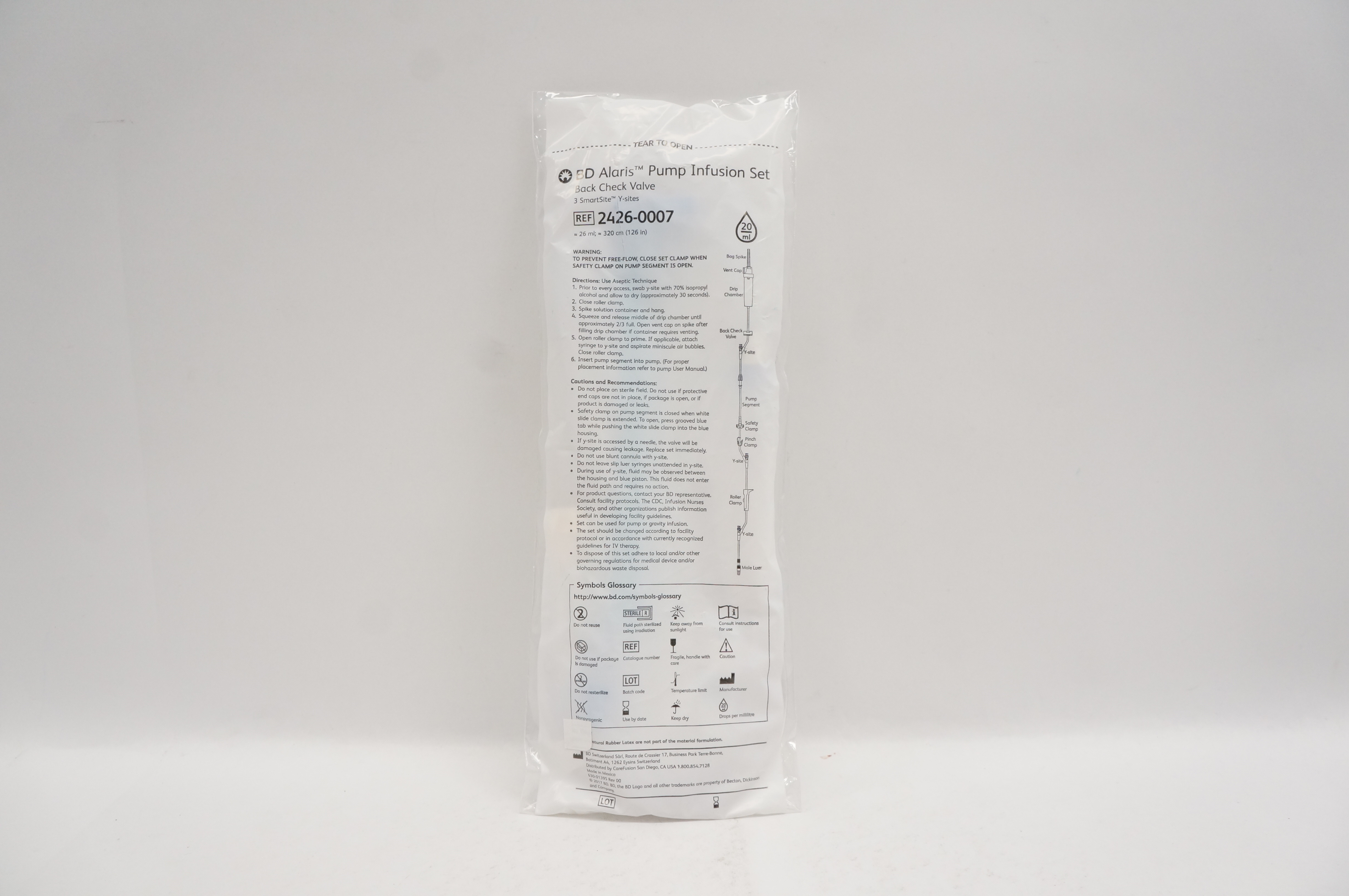 BD 2426-0007 Alaris Pump Infusion Set Back Check Valve 20ml 126inch