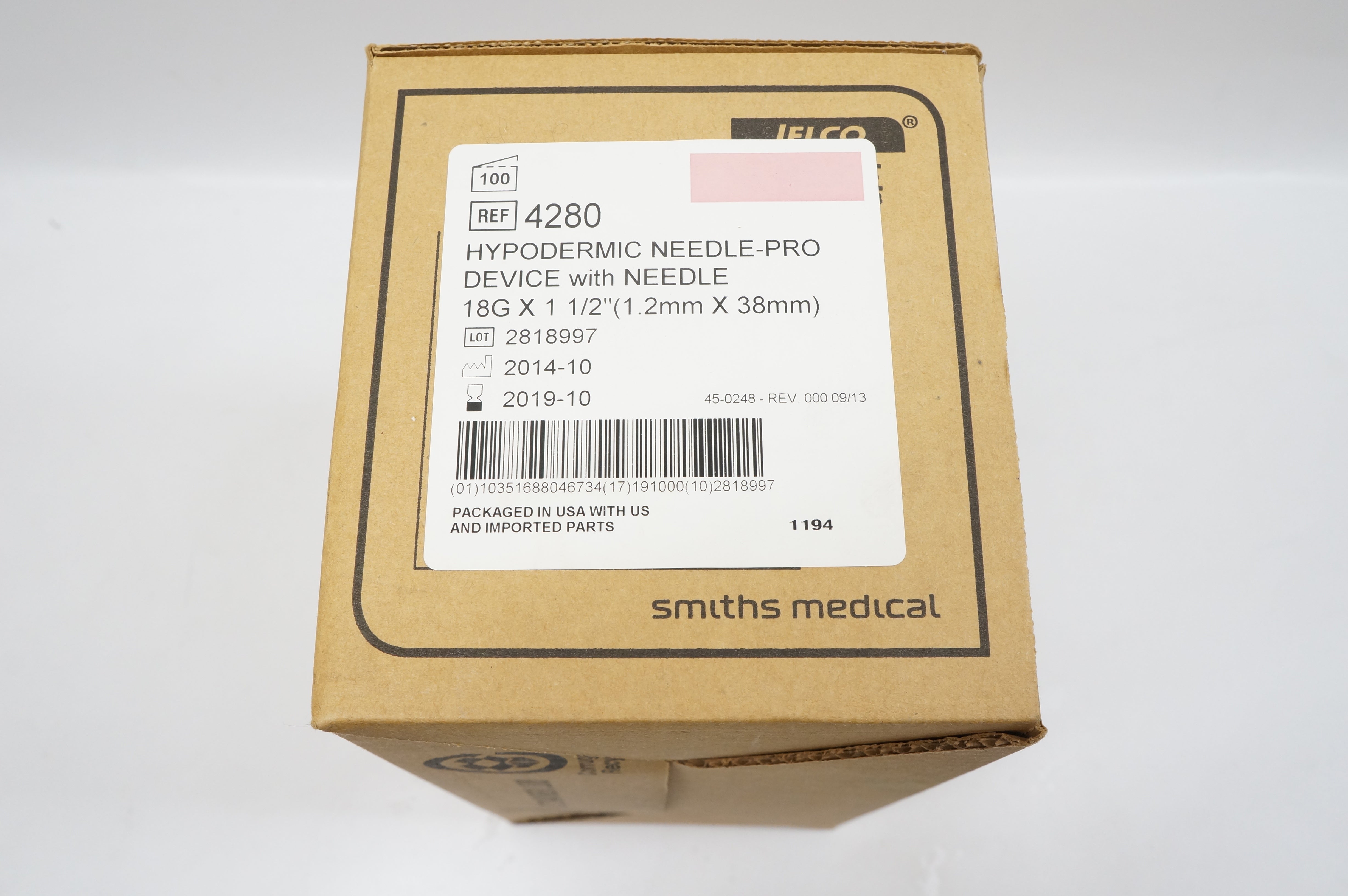 Smiths Medical 4280 Hypodermic Ndle-Pro Device 18G x 1-1/2inch (x) - Box of 100