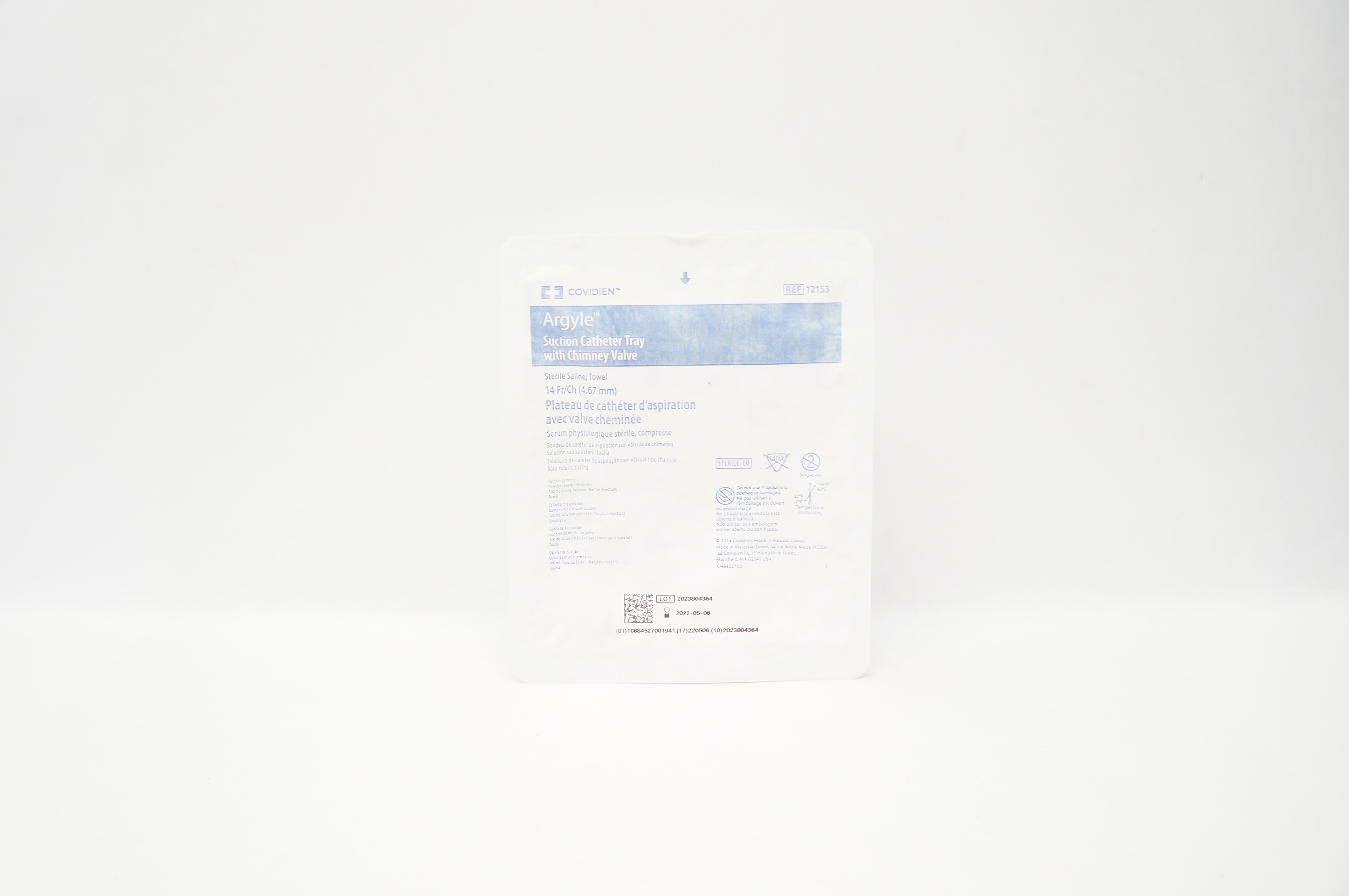 Covidien 12153 Argyle Suction Cath. Tray w/Chimney Valve 14 Fr/Ch (x)
