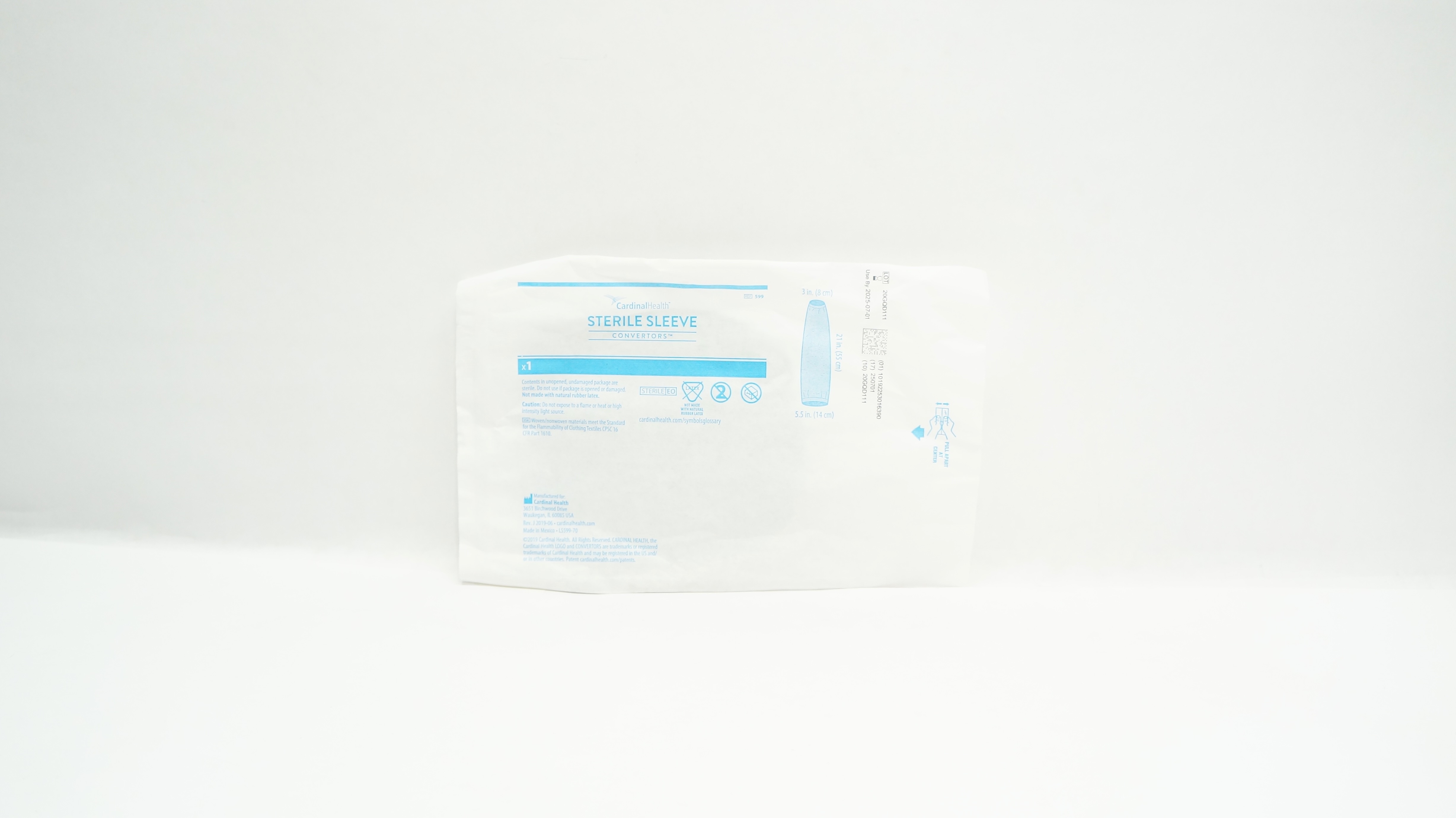 Cardinal Health 599 Convertors Sterile Sleeve 3 inch x 21 inch x 5.5 inch