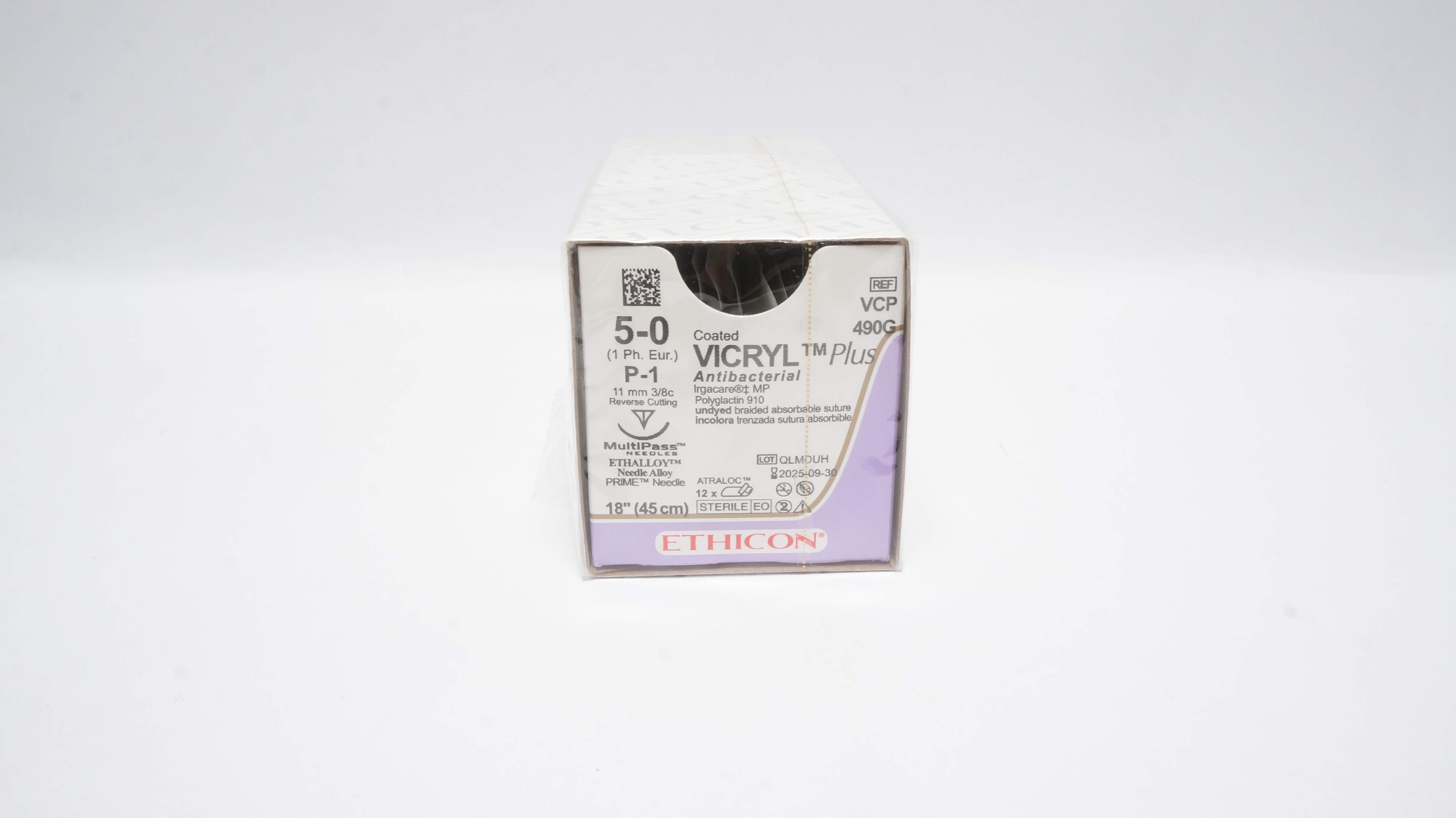 Ethicon VCP490G VICRYL Plus, P-1, Undyed Braided 18 -Box of 12 (x)