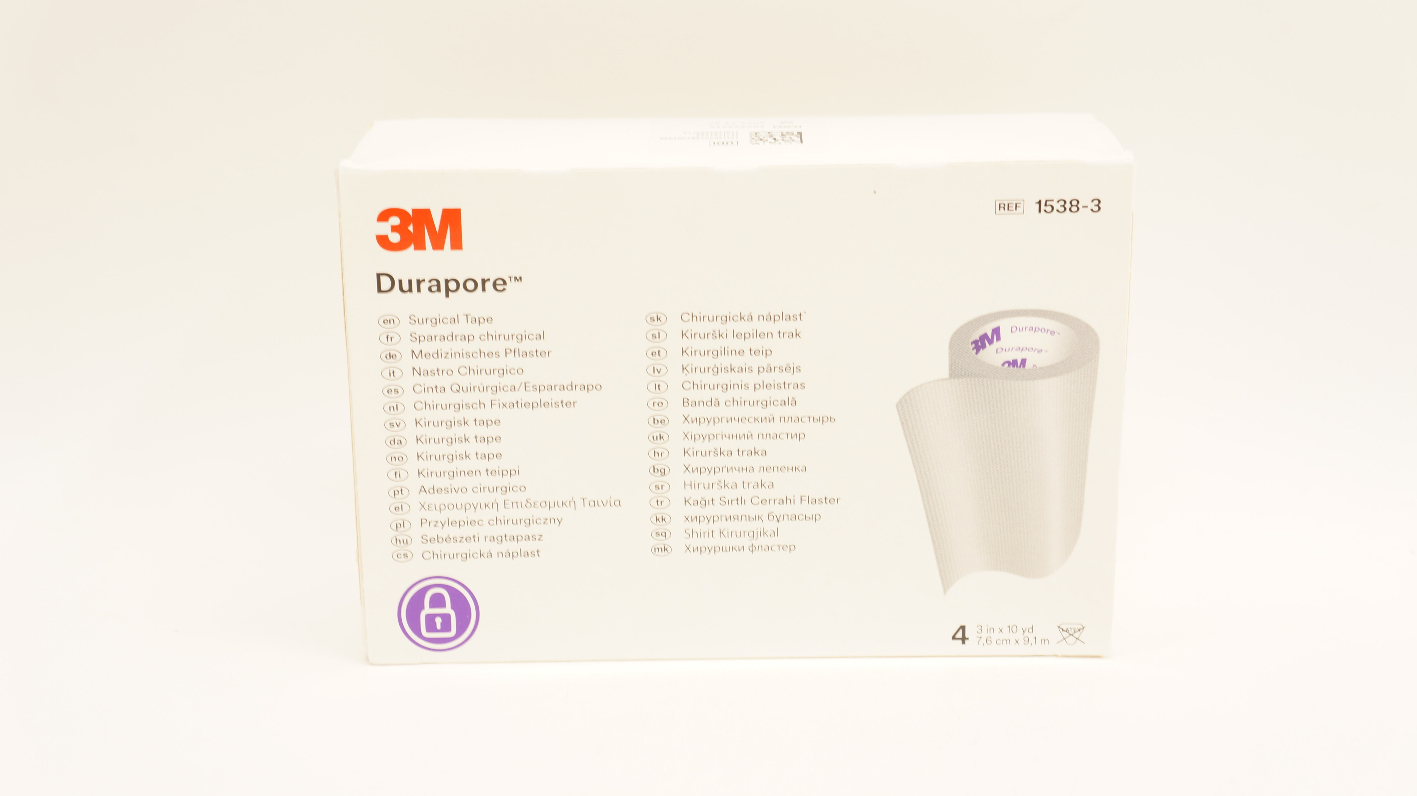 3M 1538-3 Durapore Surgical Tape 3inch x 10yd - Box of 4