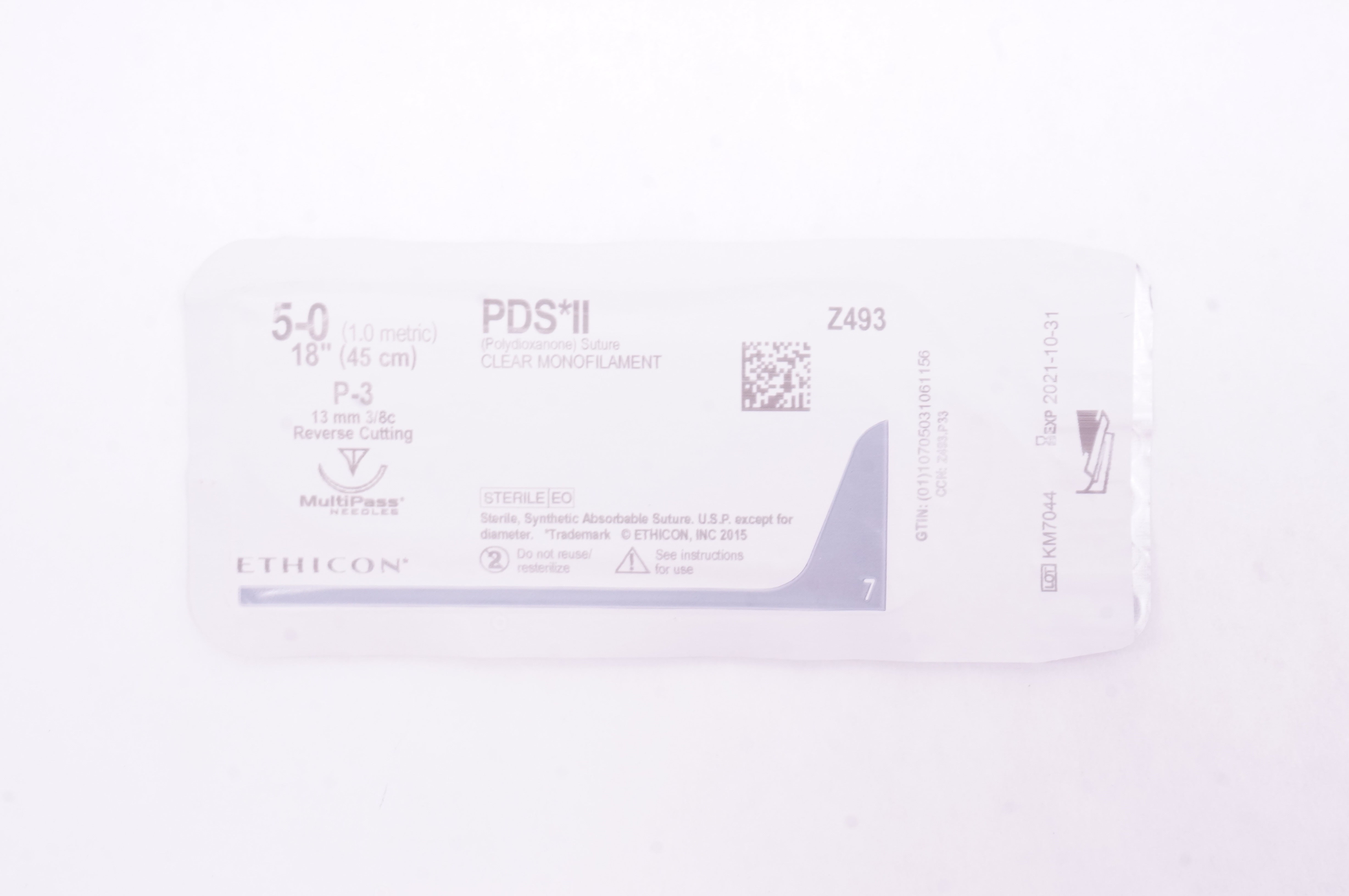 Ethicon Z493 5-0 PDS II, P-3, 13mm 3/8c Reverse Cutting, 18inch