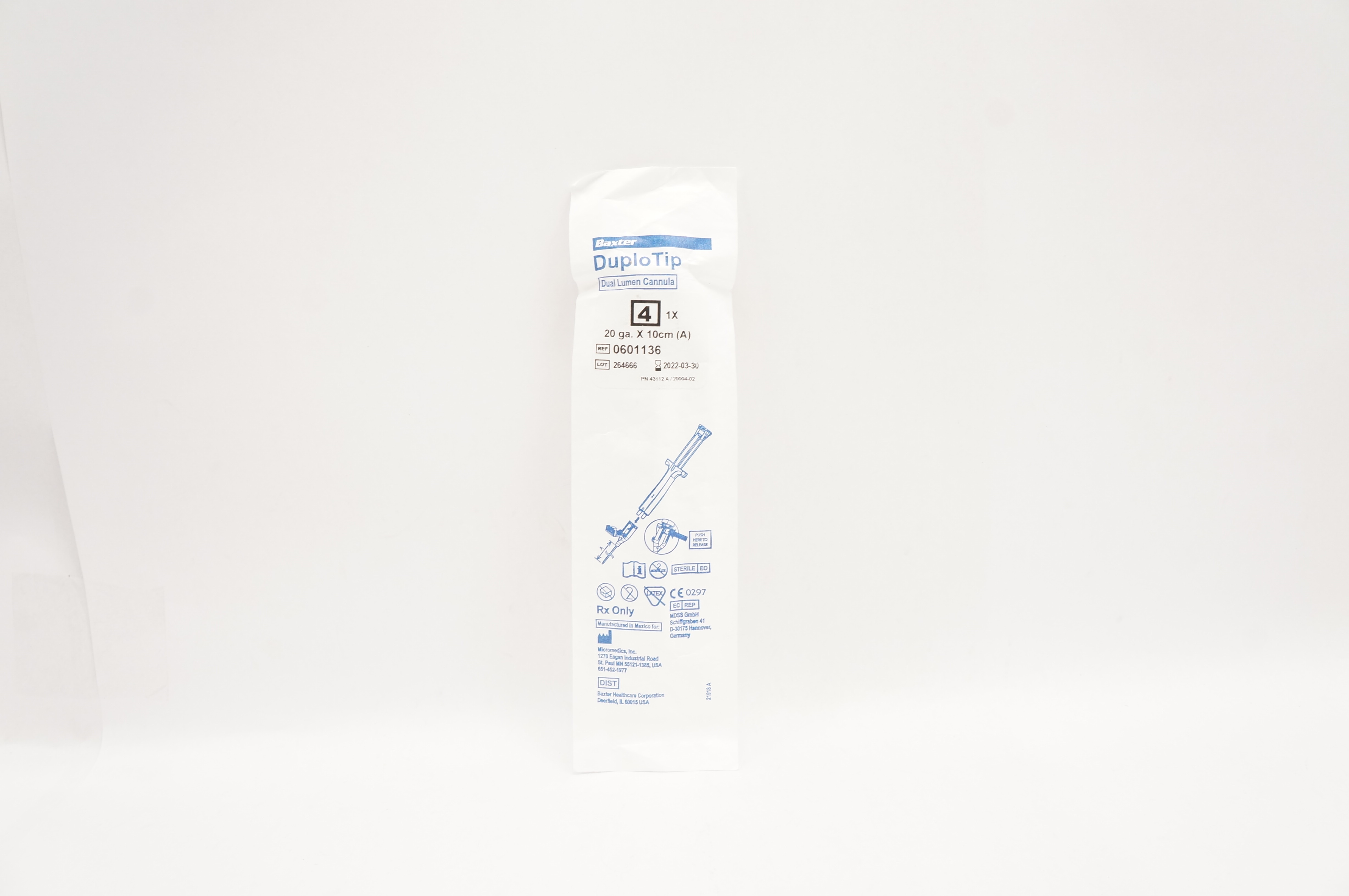 Baxter 0601136 DuploTip Dual Lumen Cannula 20 ga x 10cm (x)