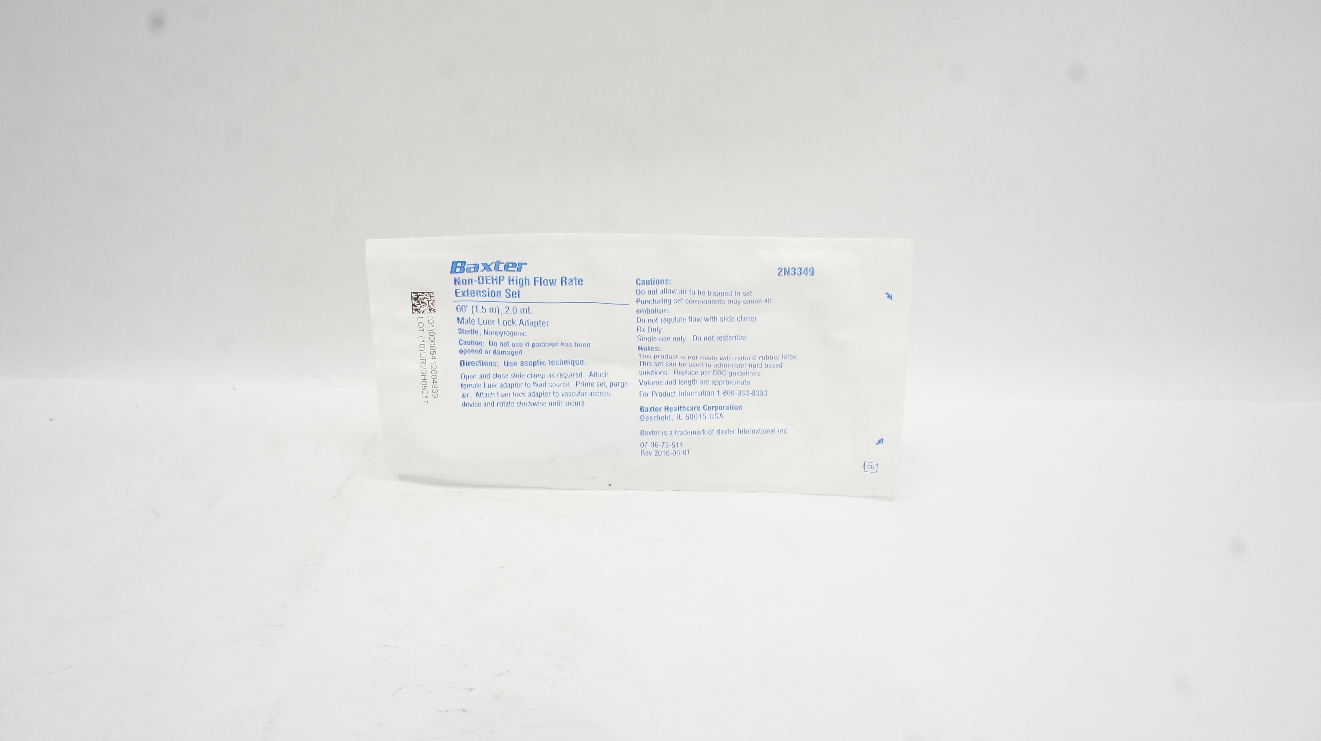 Baxter 2N3349 Non-DEHP High Flow Rate Extension Set 60inch x 2.0mL