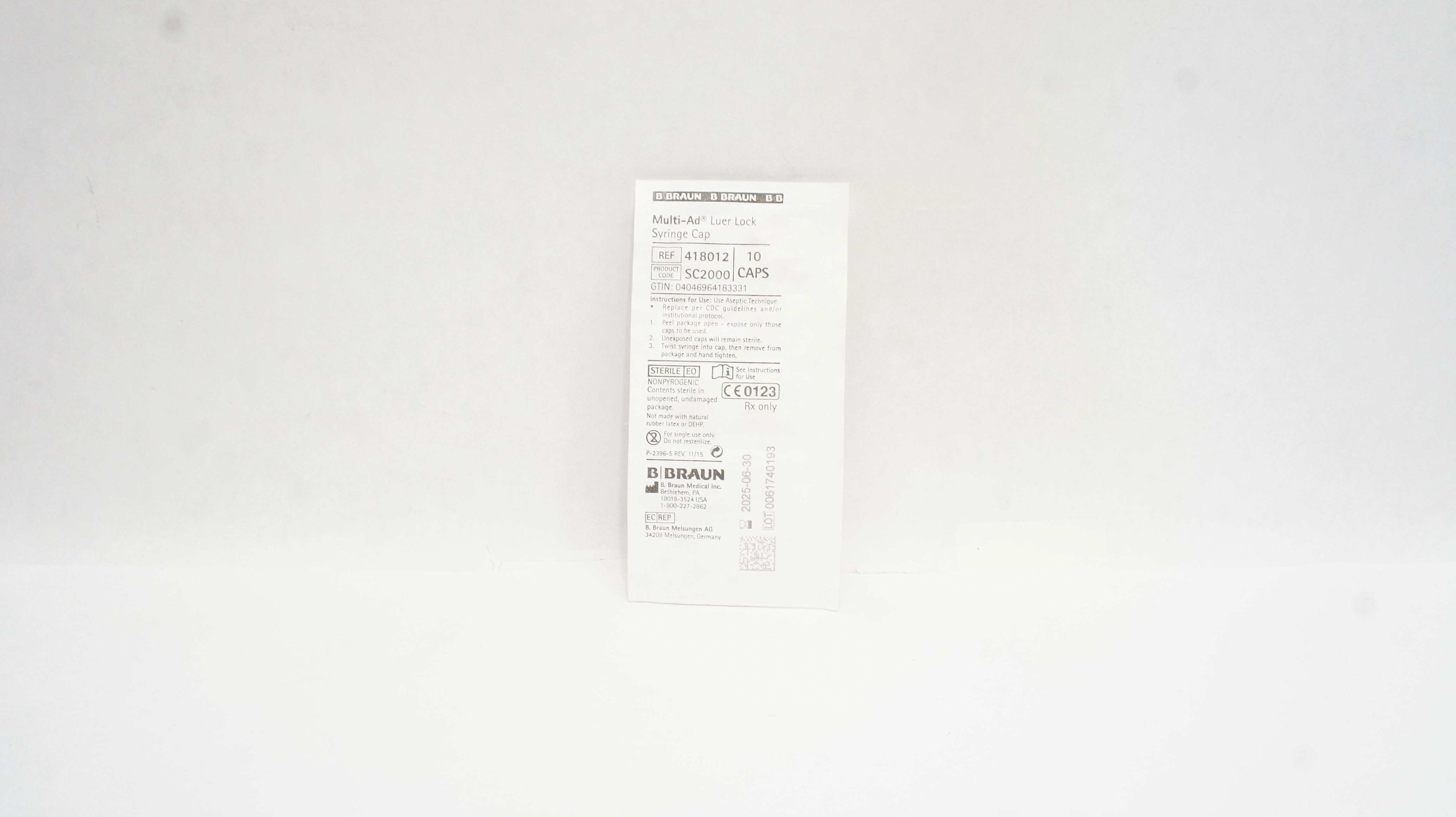 B. Braun 418012 Multi-AD Luer Lock Syringe Cap - Pack of 10