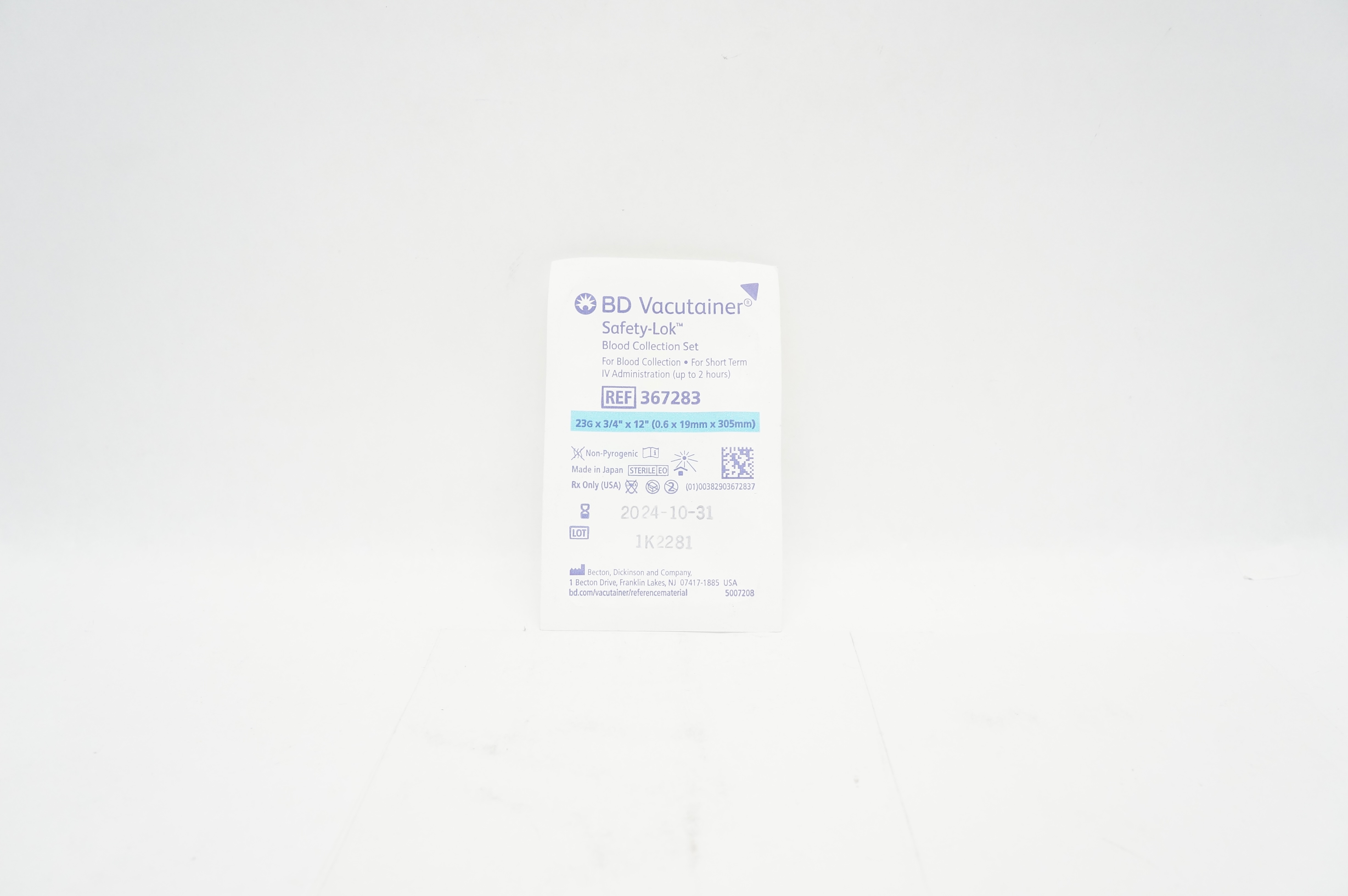 BD 367283 Vacutainer Safety-Lok Blood Collection Set 23G x 3/4inch x 12inch