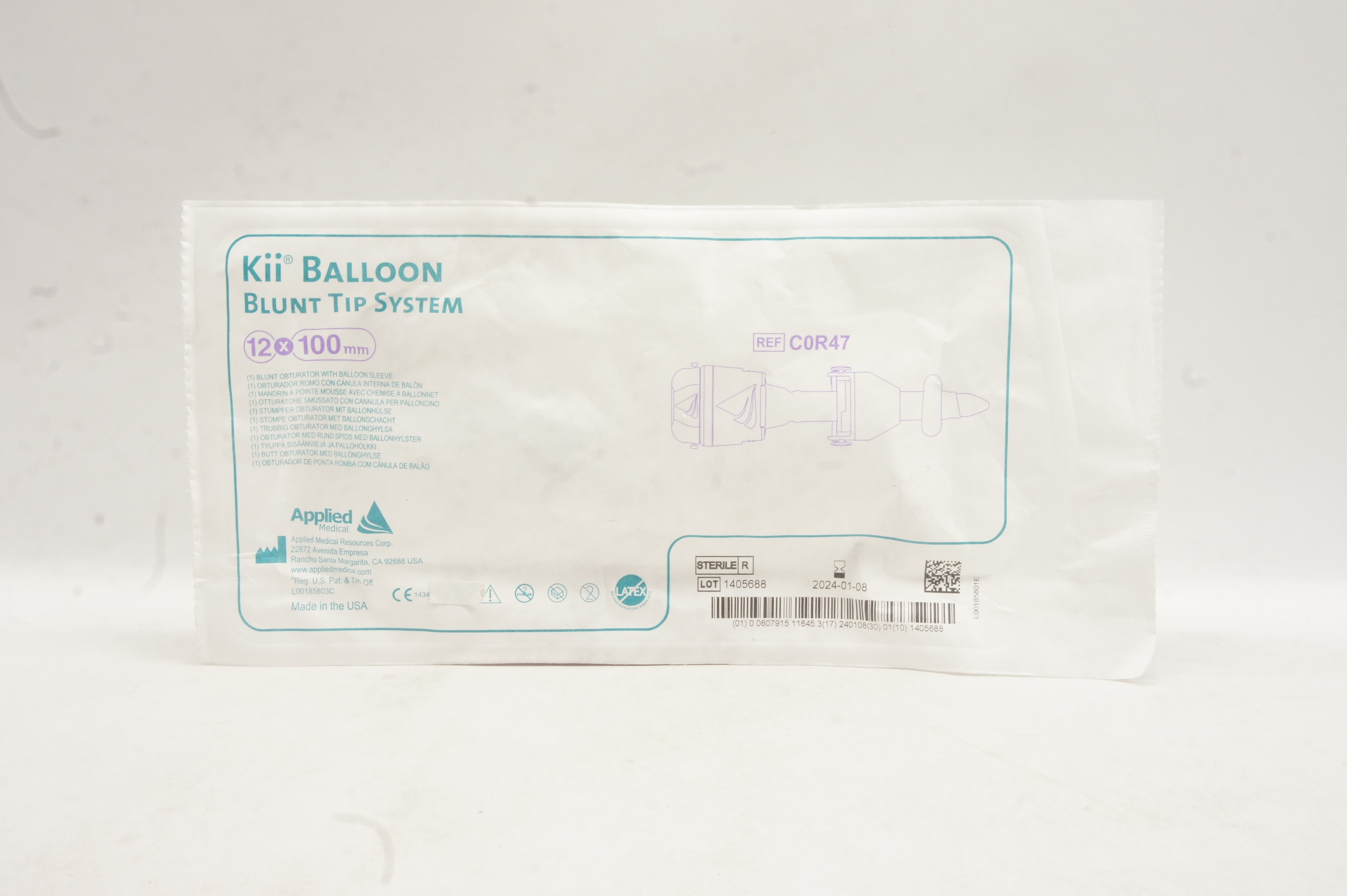 Applied Medical C0R47 Kii Blunt Obturator with Balloon Sleeve 12 mm x 100 mm